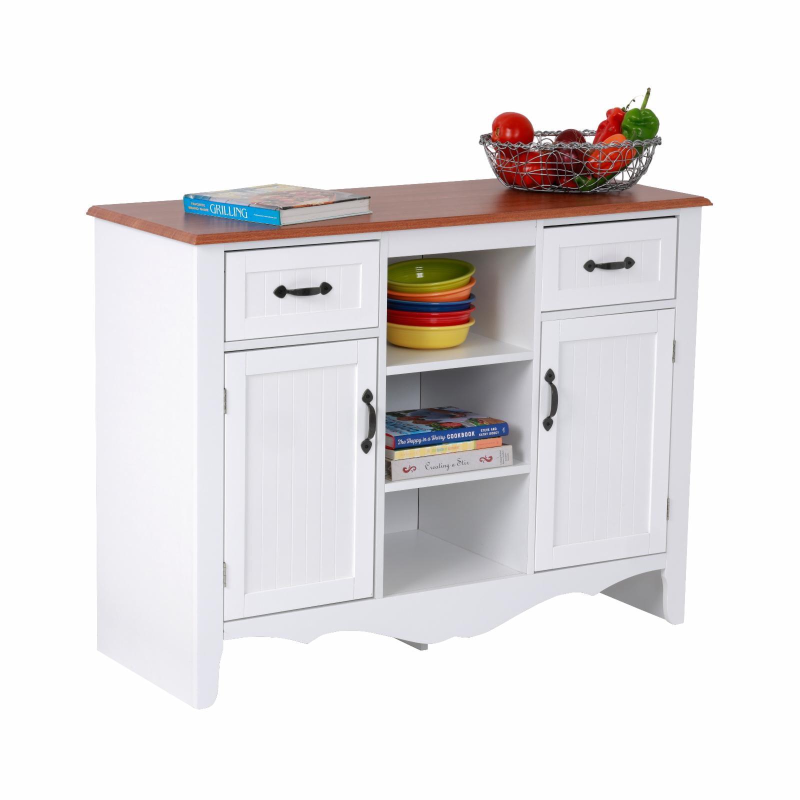 White and Pine Countryside Buffet with Drawers and Doors