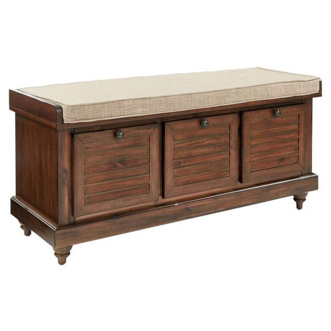 Dover Coastal Distressed Brown Storage Bench with Removable Cushion