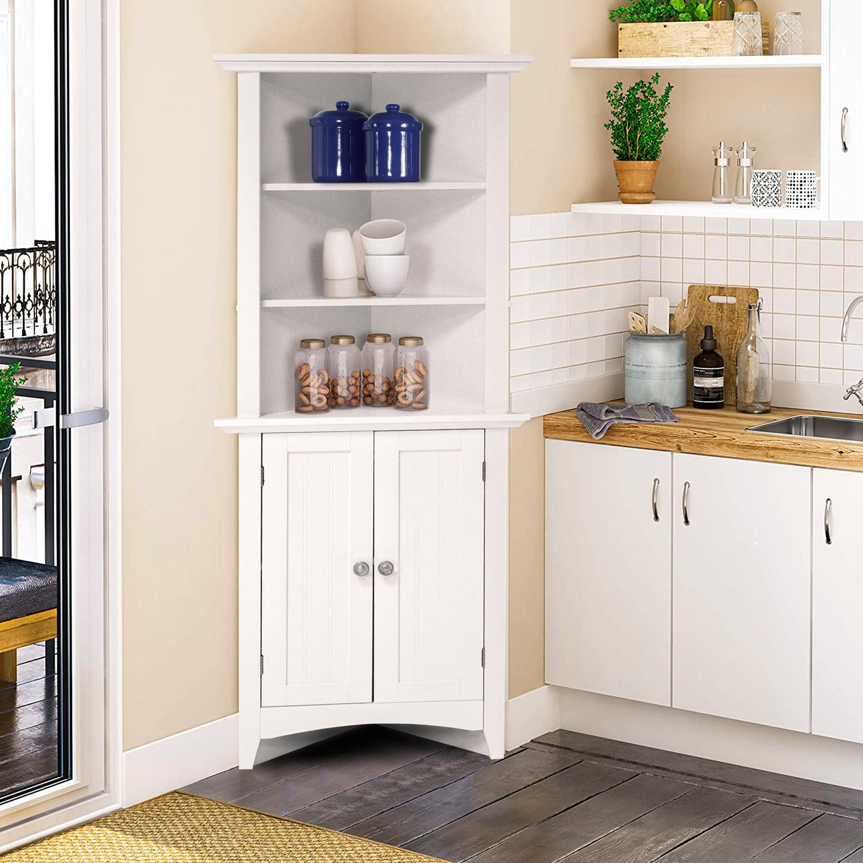 Classic White 63.75'' Raised Panel Corner Kitchen Pantry