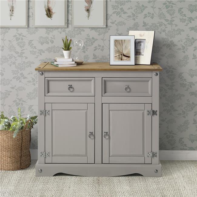Cottage Series Compact Gray Wash Pine Wood Buffet Sideboard