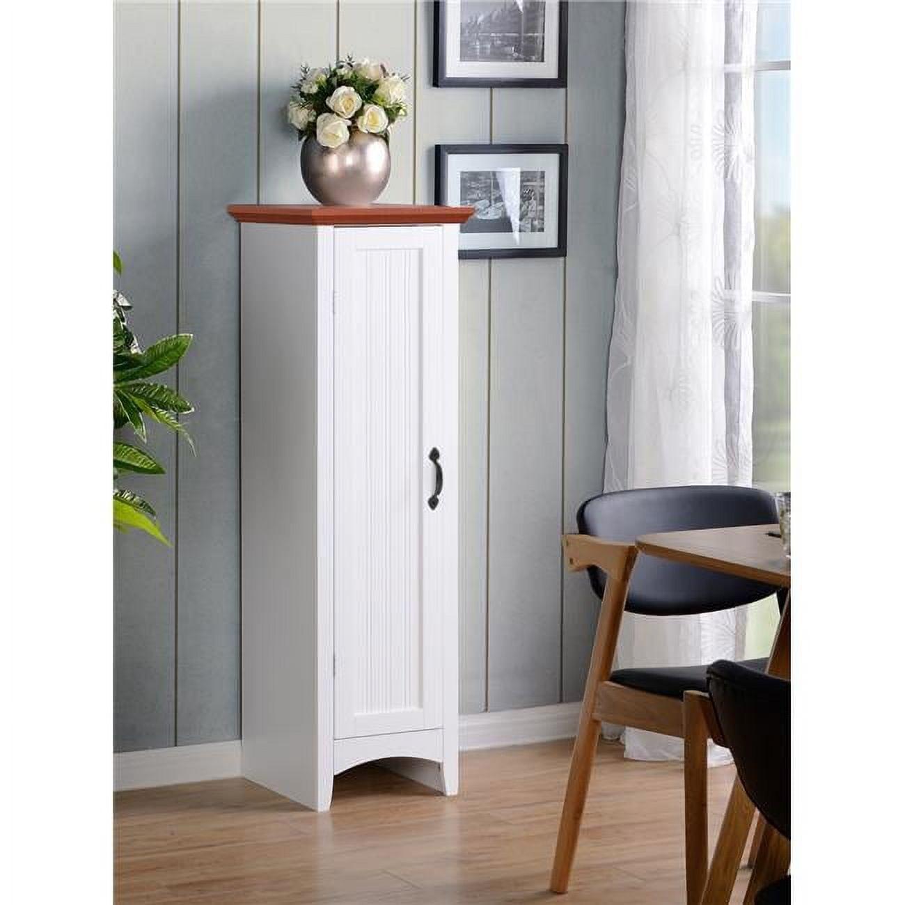 White Freestanding Pantry with Adjustable Shelving and Pine Top