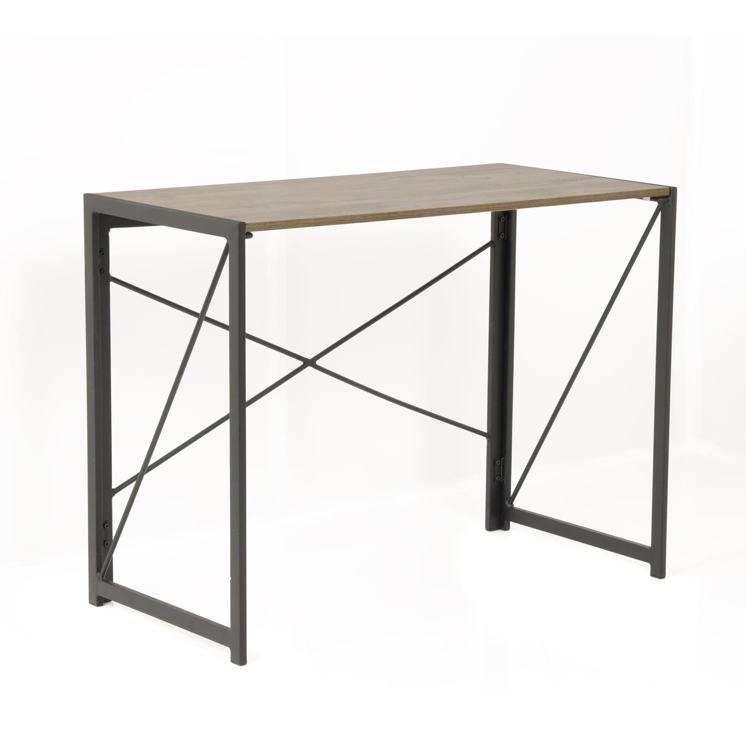 OS Home And Office Furniture Model 42240 No Tool Writing Desk With Metal Legs And Sewn Oak Laminate Top