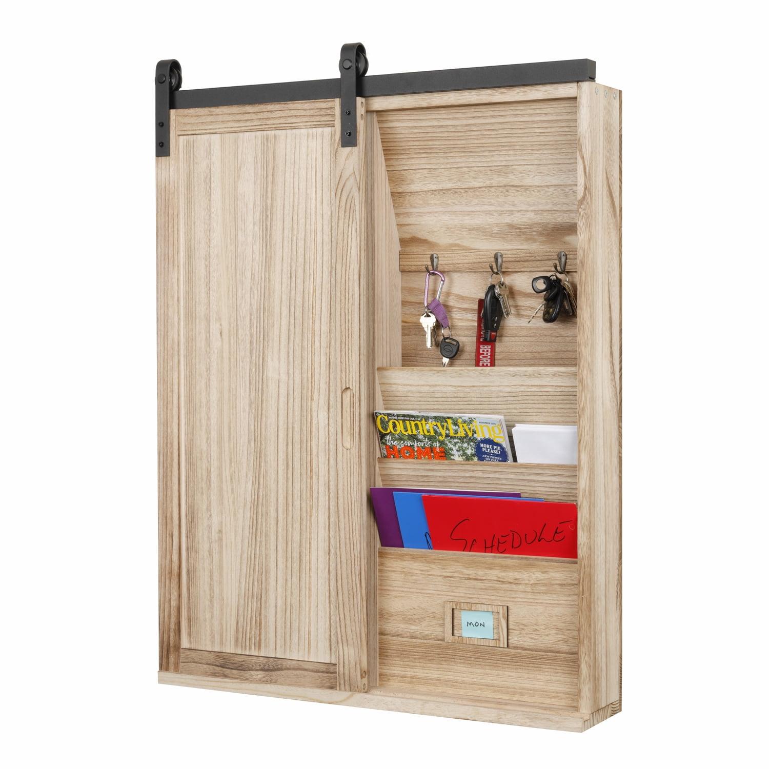 Natural Wood Barn Door Wall Organizer with Corkboard