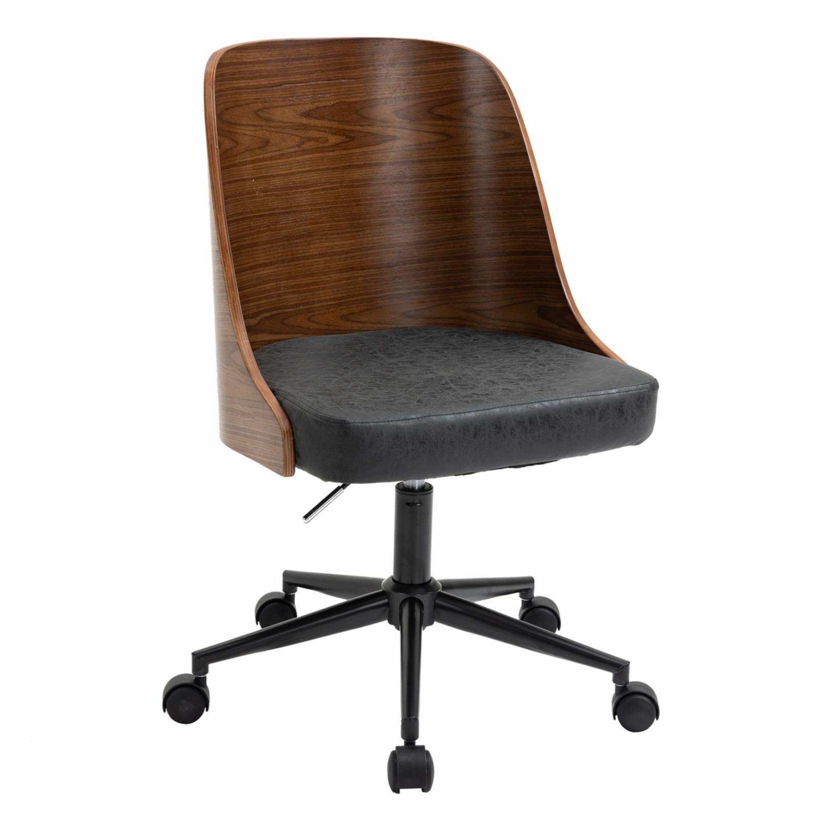 Ergo Comfort Brown Leather and Wood Swivel Executive Chair