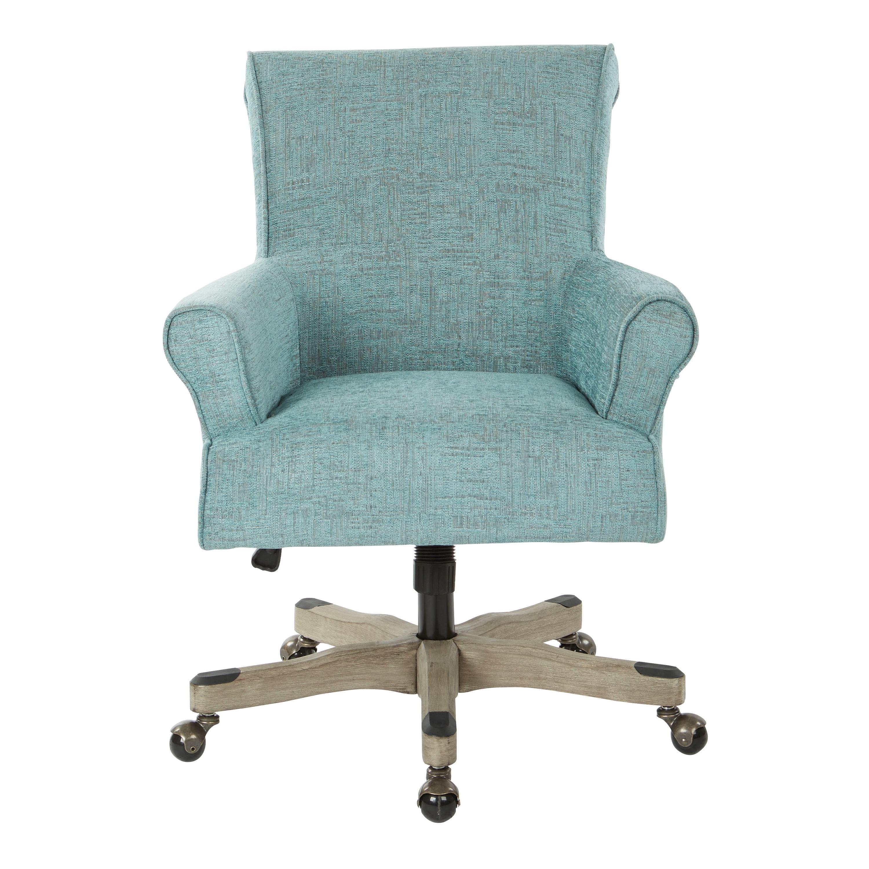 Turquoise Metal Swivel Task Armchair with Gray Wood Base