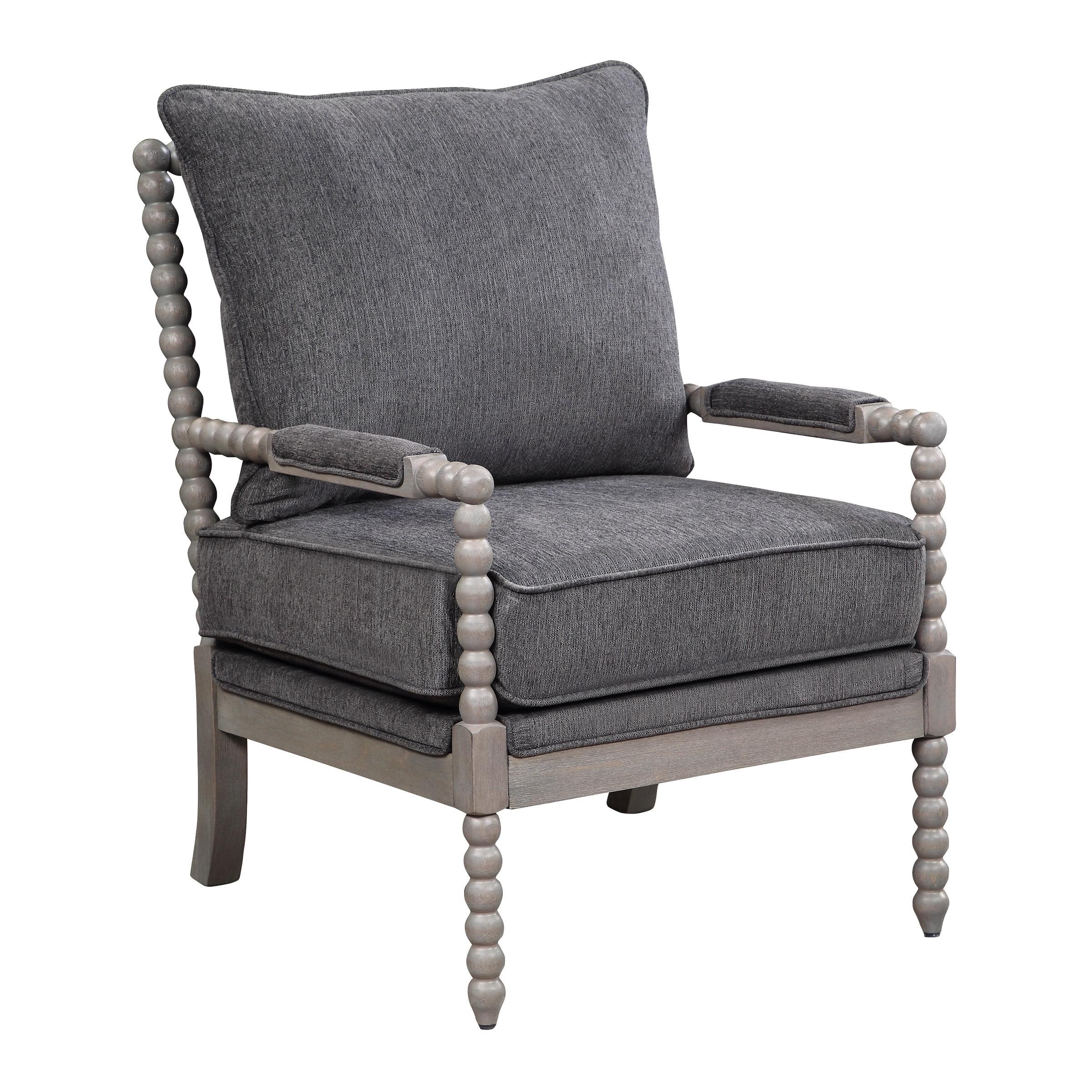 Abbott Brushed Gray Hardwood Spindle Accent Chair with Padded Seat