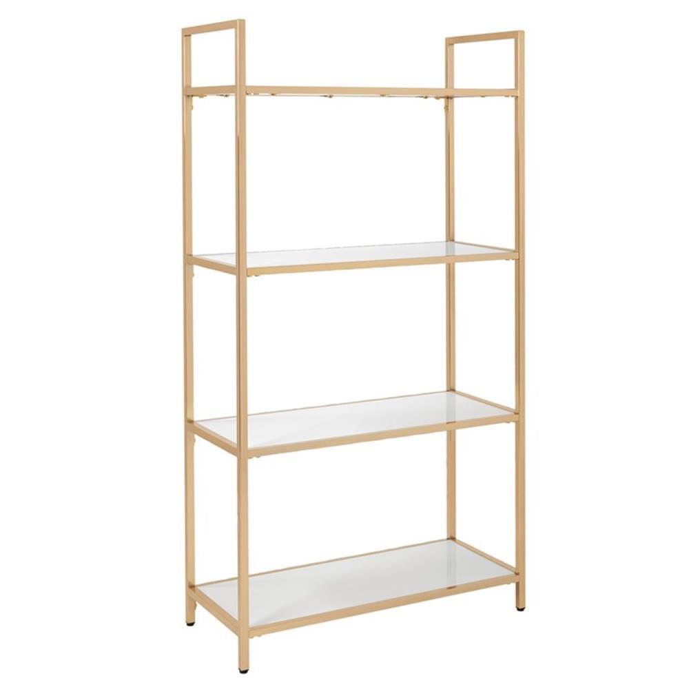 OSP Home Furnishings 60" Alios Bookshelf White/Gold: Chic, 4-Shelf Metal Frame, Laminate Surface, Modern Office Furniture