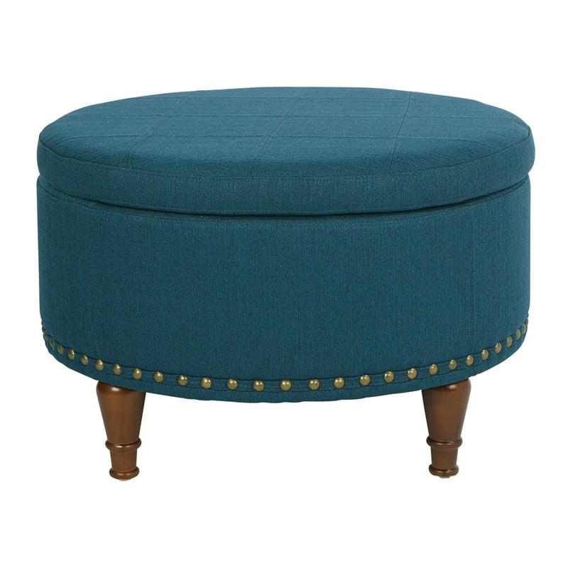 OSP Home Furnishings Alloway Storage Ottoman in Azure Fabric with Antique Bronze Nailheads