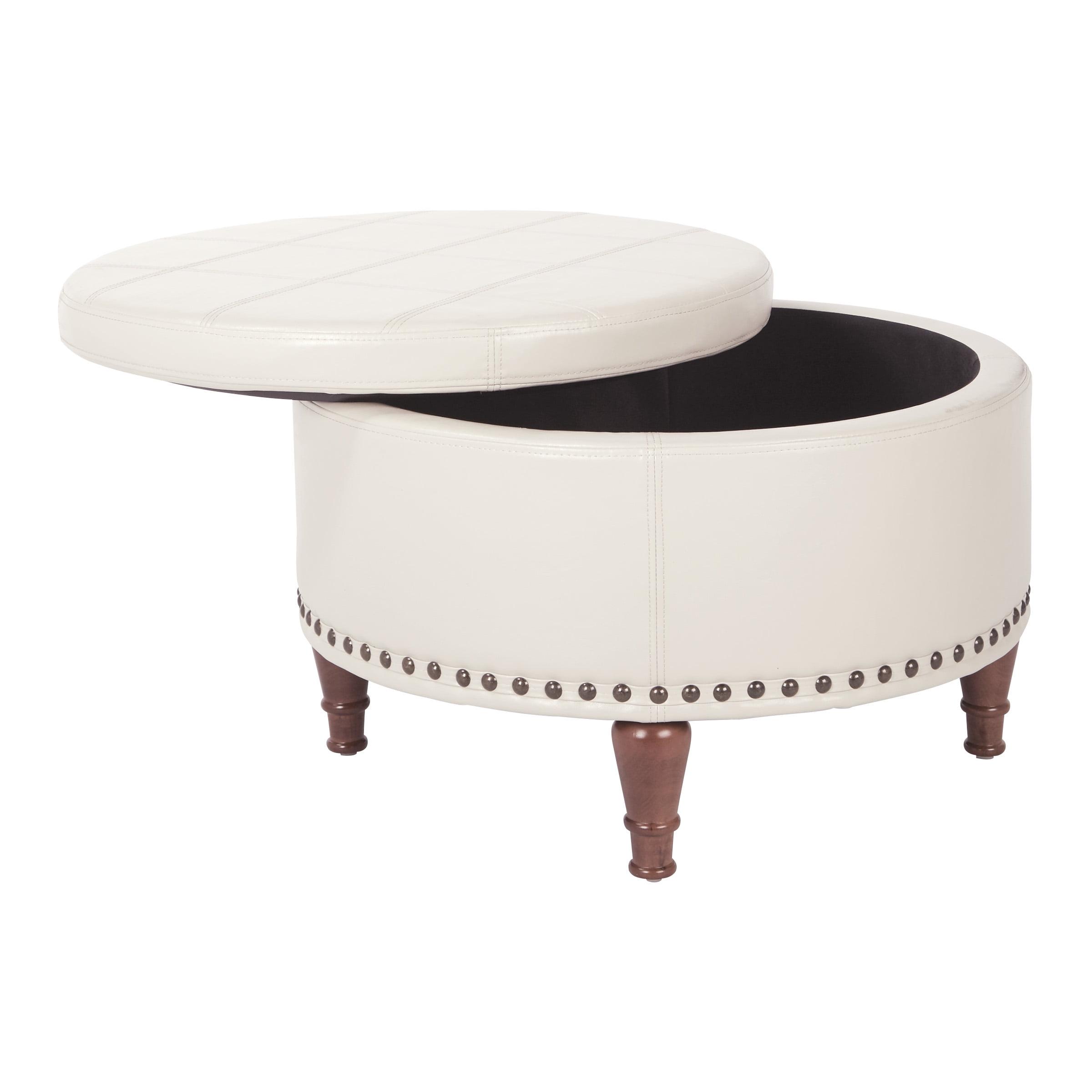 Alloway Storage Ottoman Cream - OSP Home Furnishings: Mid-Century Modern, Faux Leather, Wood Legs, Nailhead Trim