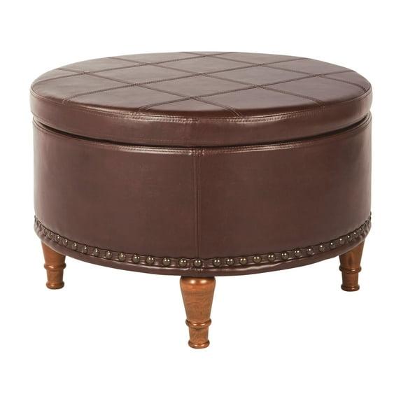 OSP Home Furnishings Alloway Storage Ottoman in Espresso Faux Leather with Antique Bronze Nailheads