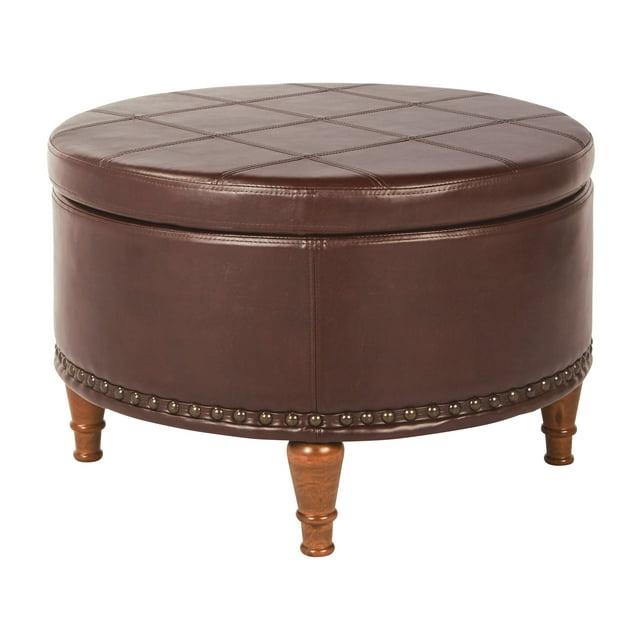 OSP Home Furnishings Alloway Storage Ottoman in Espresso Faux Leather with Antique Bronze Nailheads