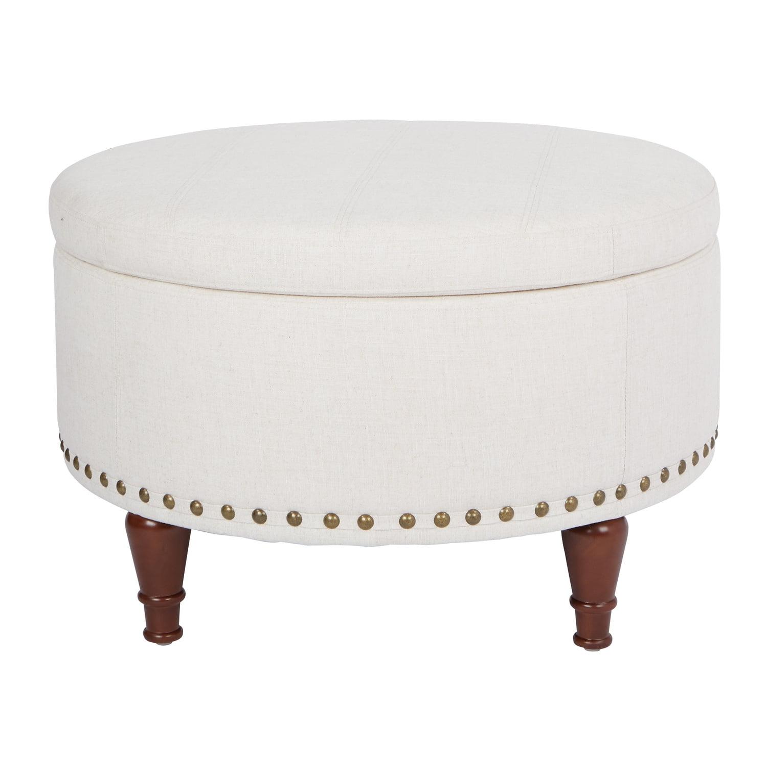 Alloway Storage Ottoman Linen - OSP Home Furnishings: Mid-Century Modern Footstool, Wood Frame