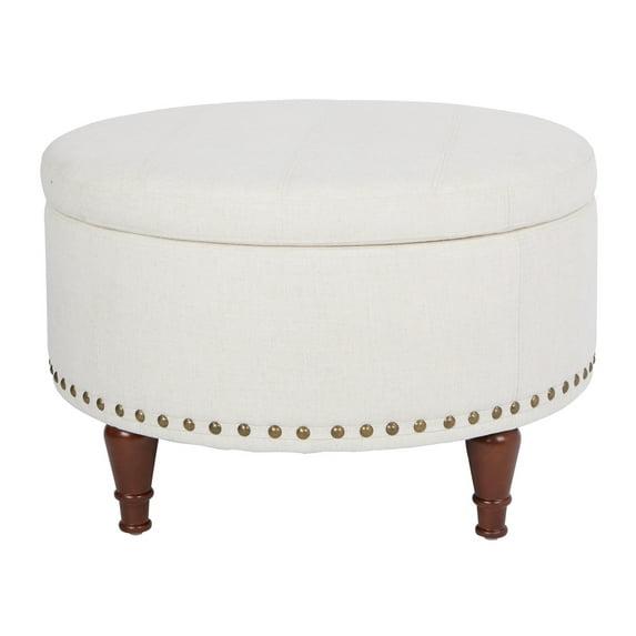 Alloway Storage Ottoman Linen - OSP Home Furnishings: Mid-Century Modern Footstool, Wood Frame