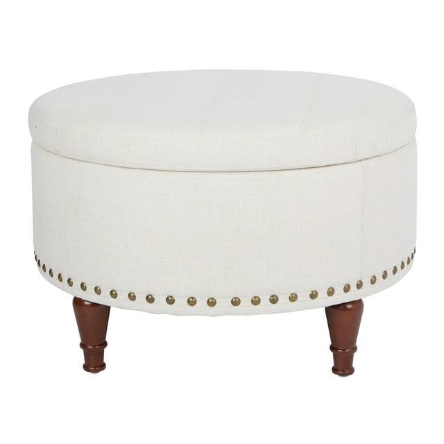 Alloway Storage Ottoman Linen - OSP Home Furnishings: Mid-Century Modern Footstool, Wood Frame