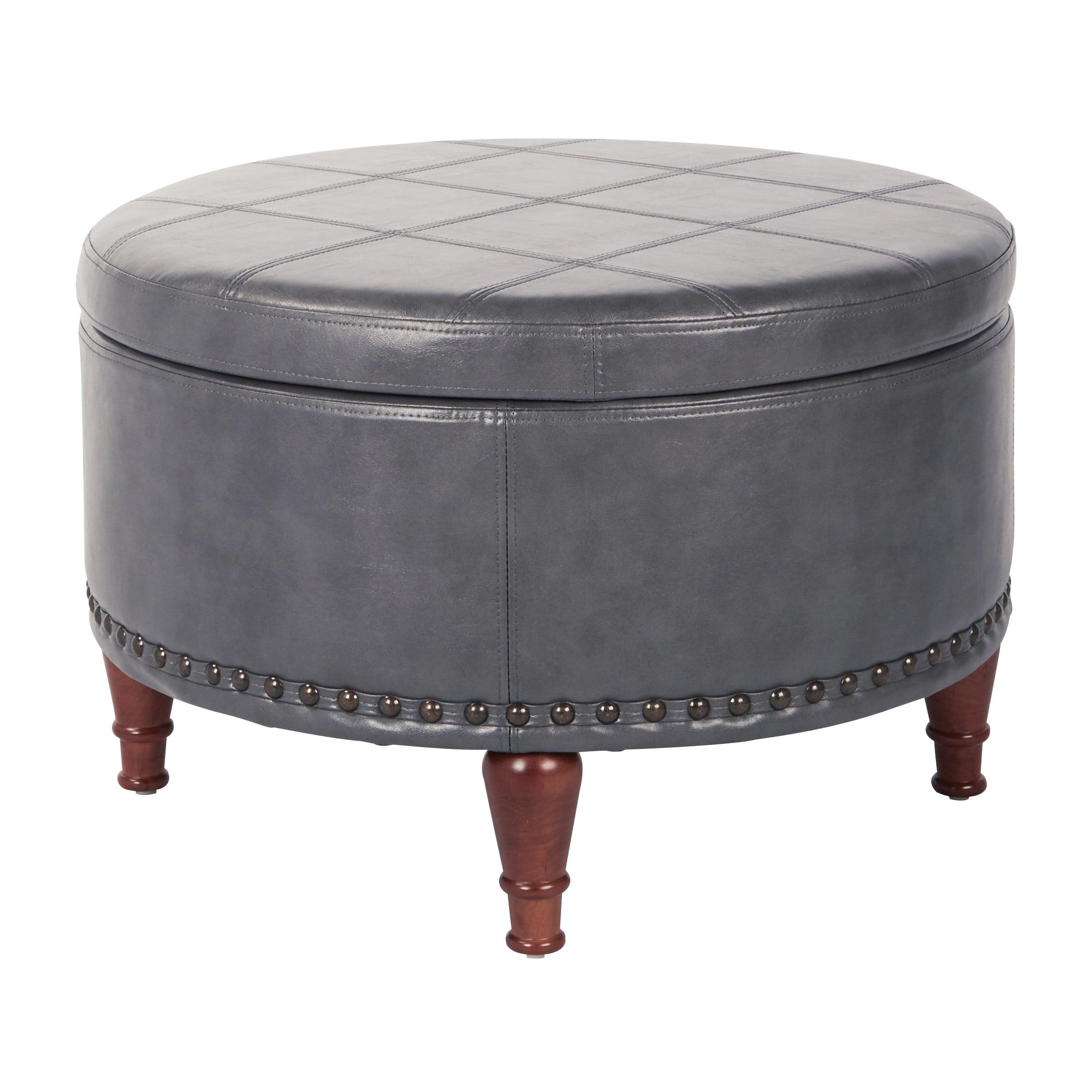 OSP Home Furnishings Alloway Storage Ottoman in Pewter Faux Leather with Antique Bronze Nailheads