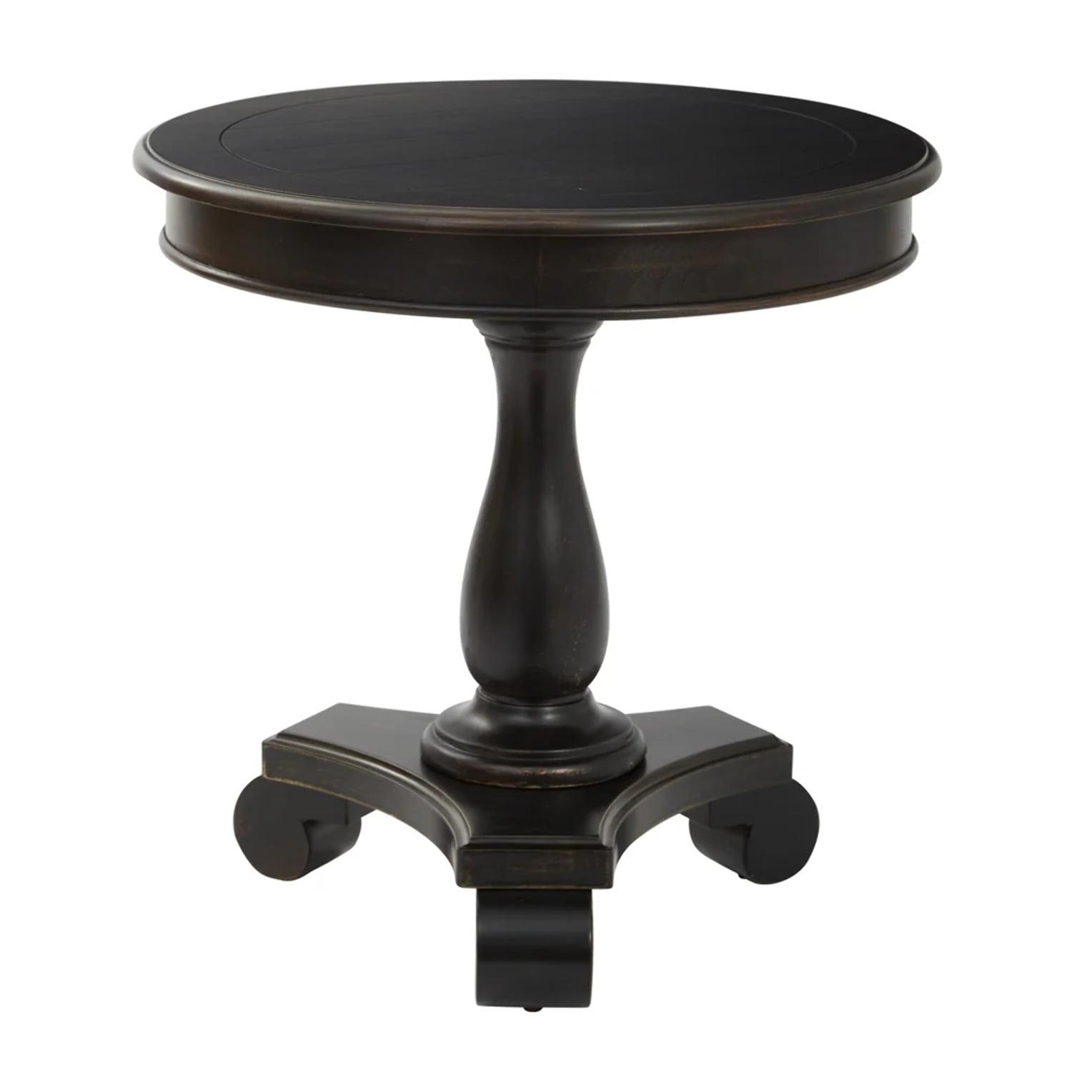 OSP Home Furnishings Avalon Hand Painted Round Accent table in Antique Black Finish