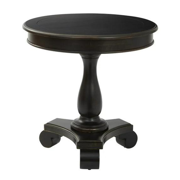 OSP Home Furnishings Avalon Hand Painted Round Accent table in Antique Black Finish