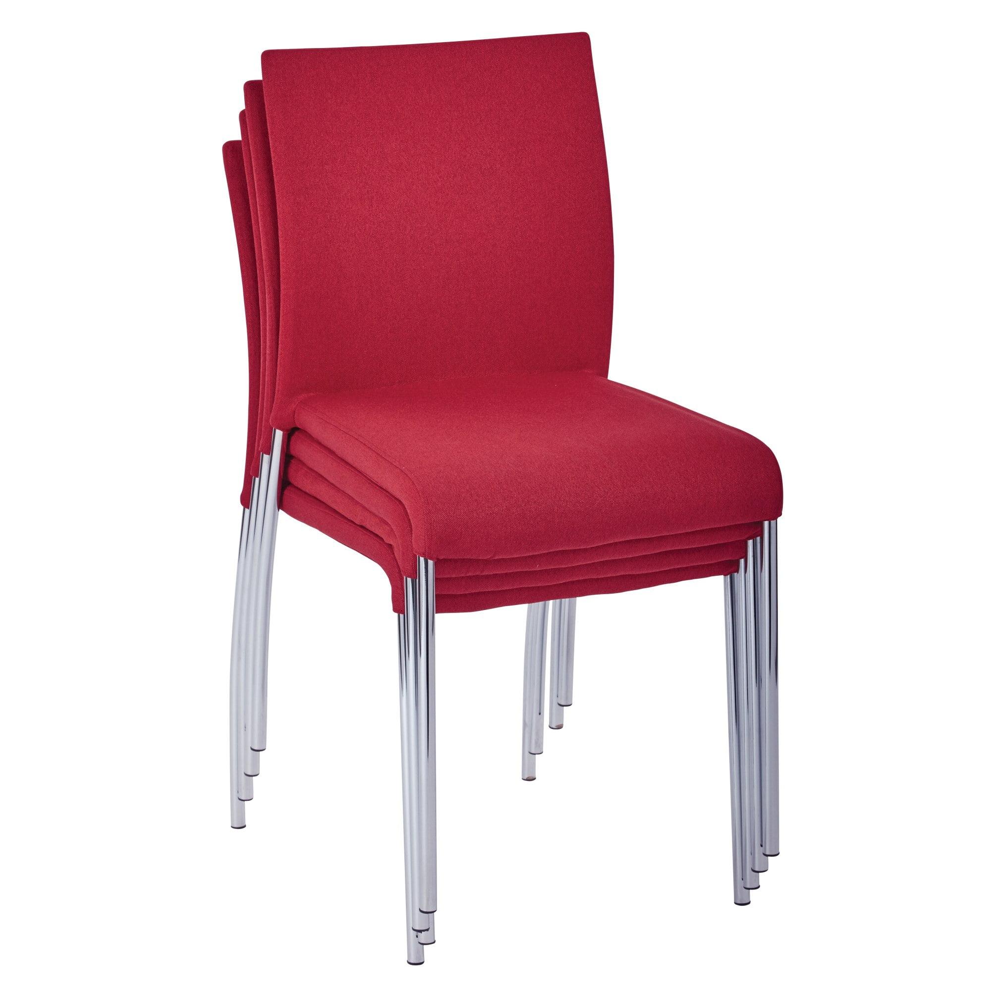 Cranapple Fabric and Chrome Metal Stackable Chair, Set of 4