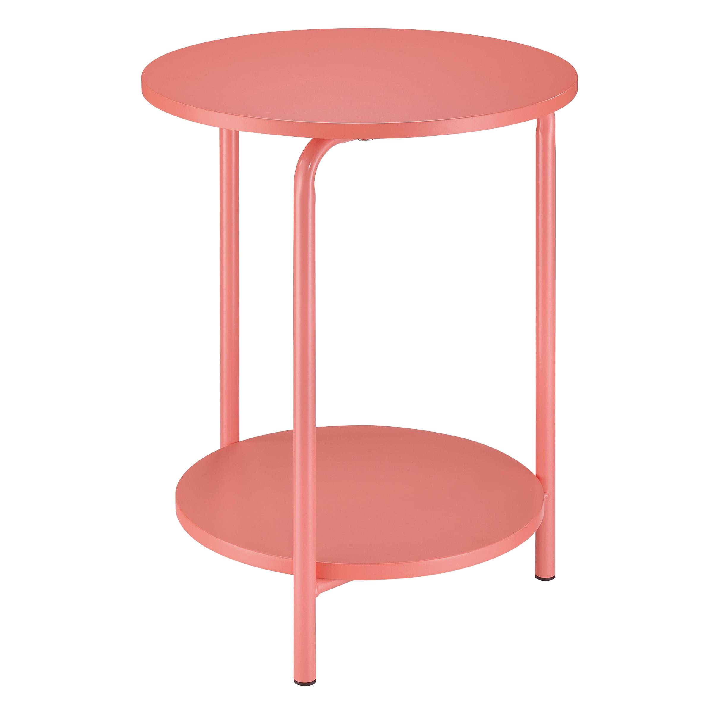 Elgin Round Coral Metal & Wood 2-Shelf Side Table