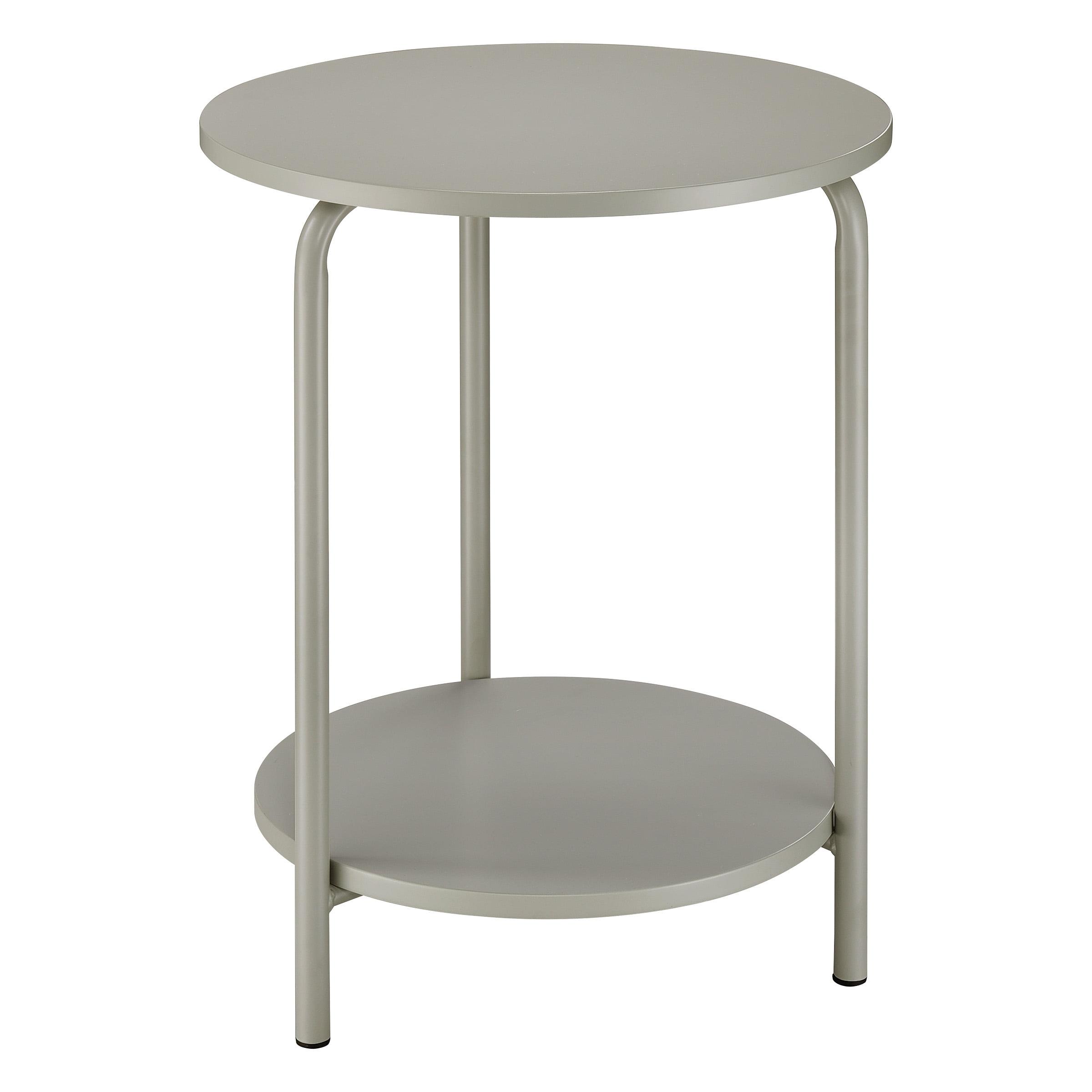Gray Round Metal and Wood 2-Shelf Accent Table