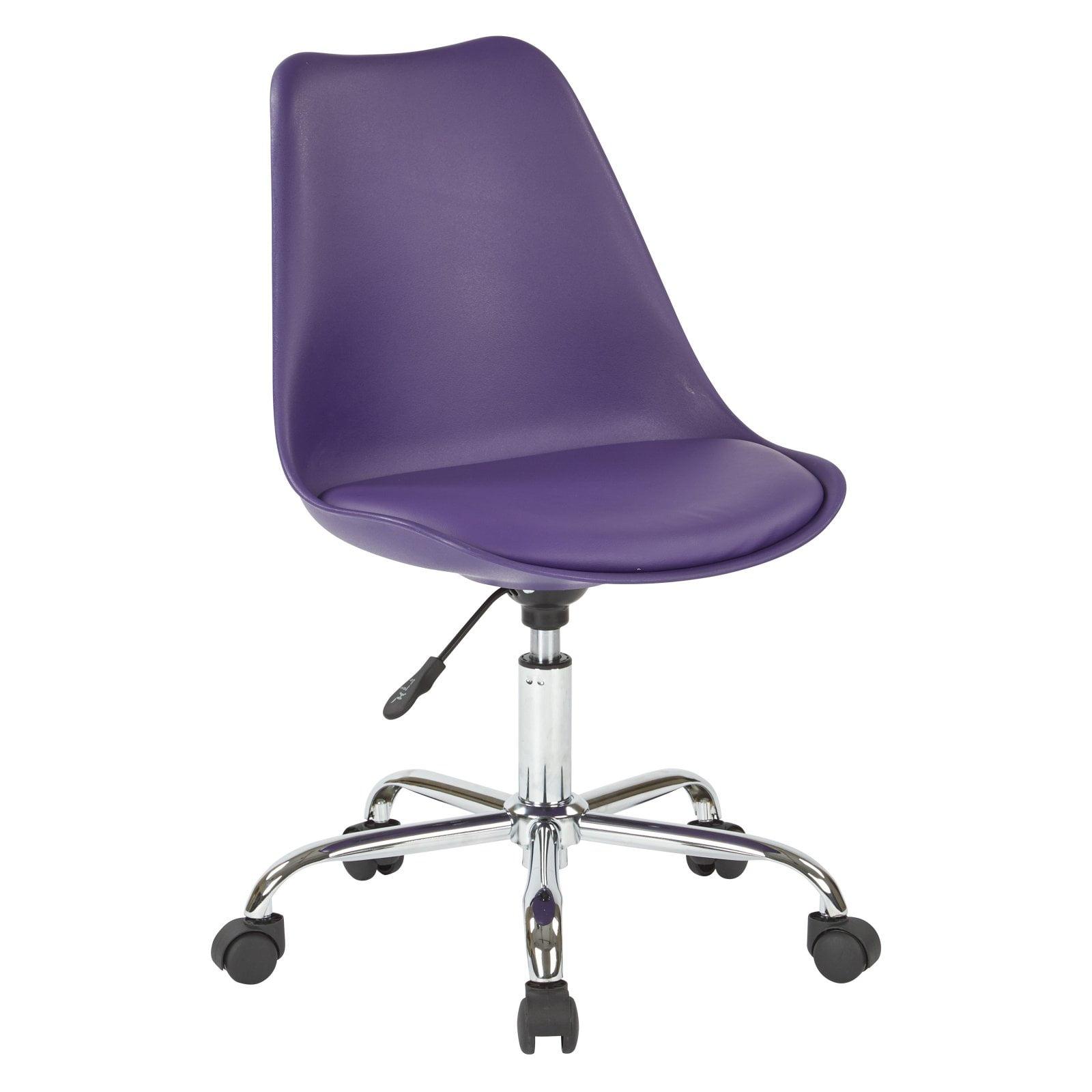 Modern Swivel Task Chair in Purple Faux Leather and Chrome