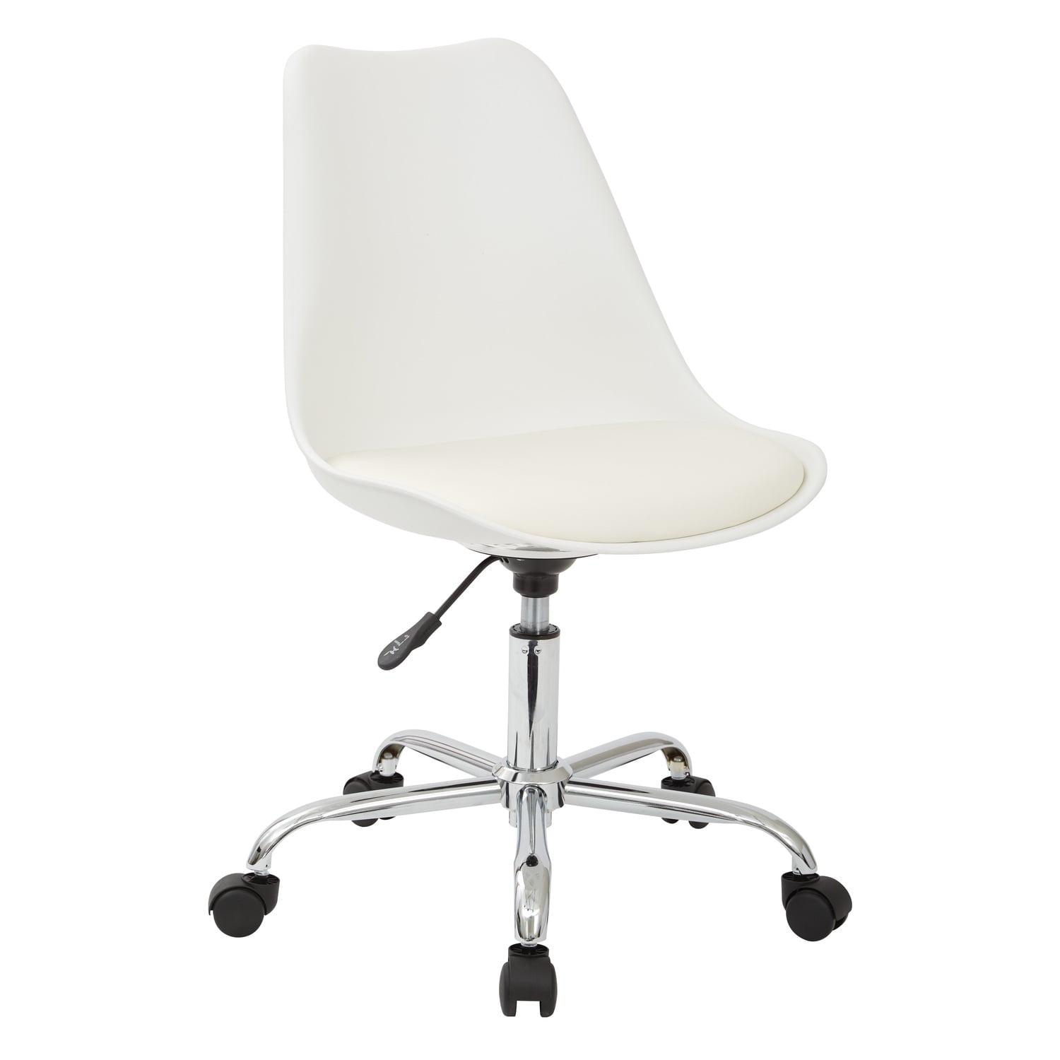 White Leather Armless Swivel Task Chair with Chrome Base