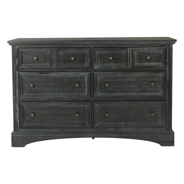 OSP Home Furnishings Farmhouse Basics 6 Drawer Dresser 2/CTN in Rustic Black Finish