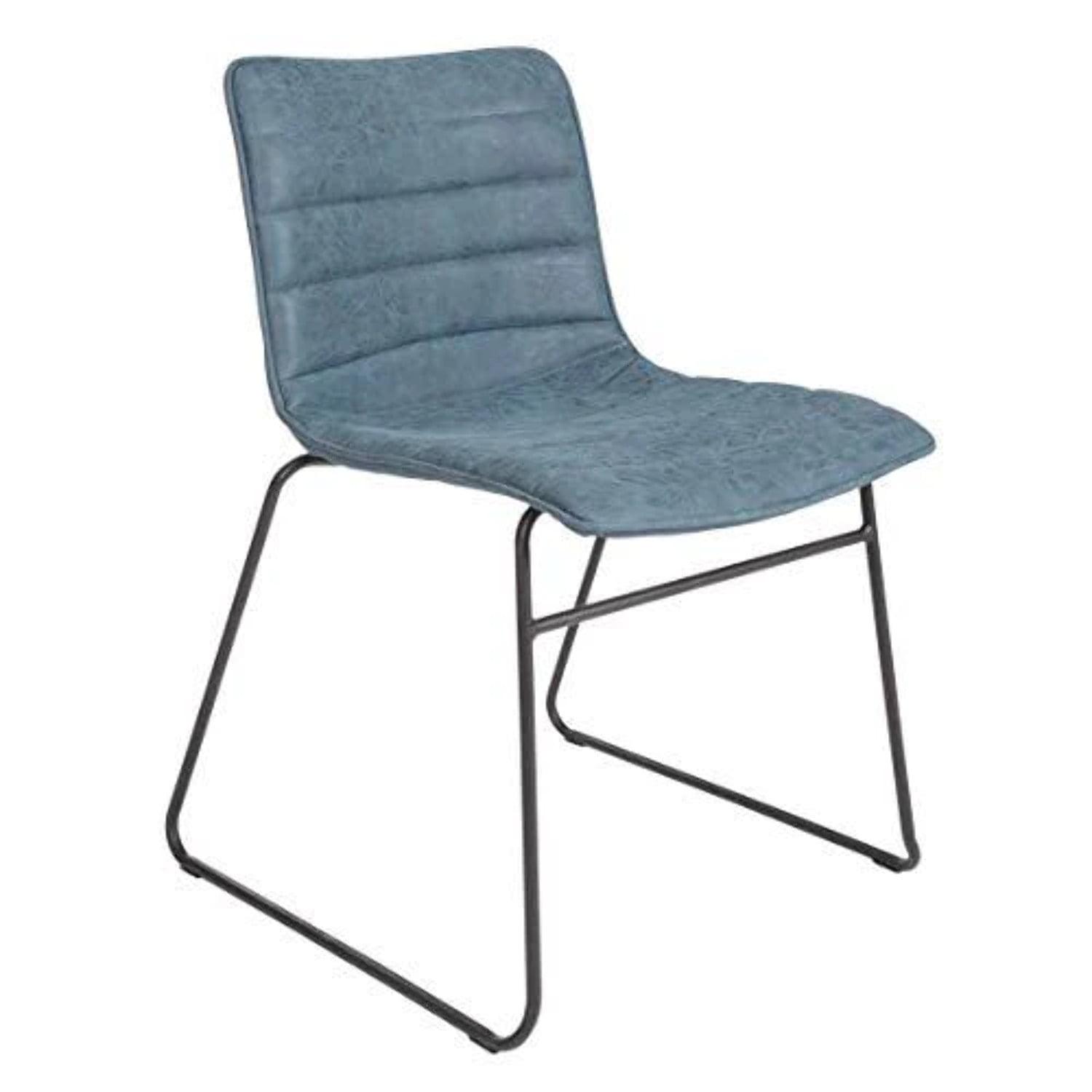 Navy Faux Leather Metal Frame Stackable Armless Chair