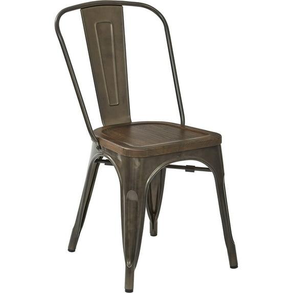 OSP Home Furnishings Indio Metal Chair with Vintage Ash Walnut Wood Seat and Matte industrial steel Finish Frame 4 Pack