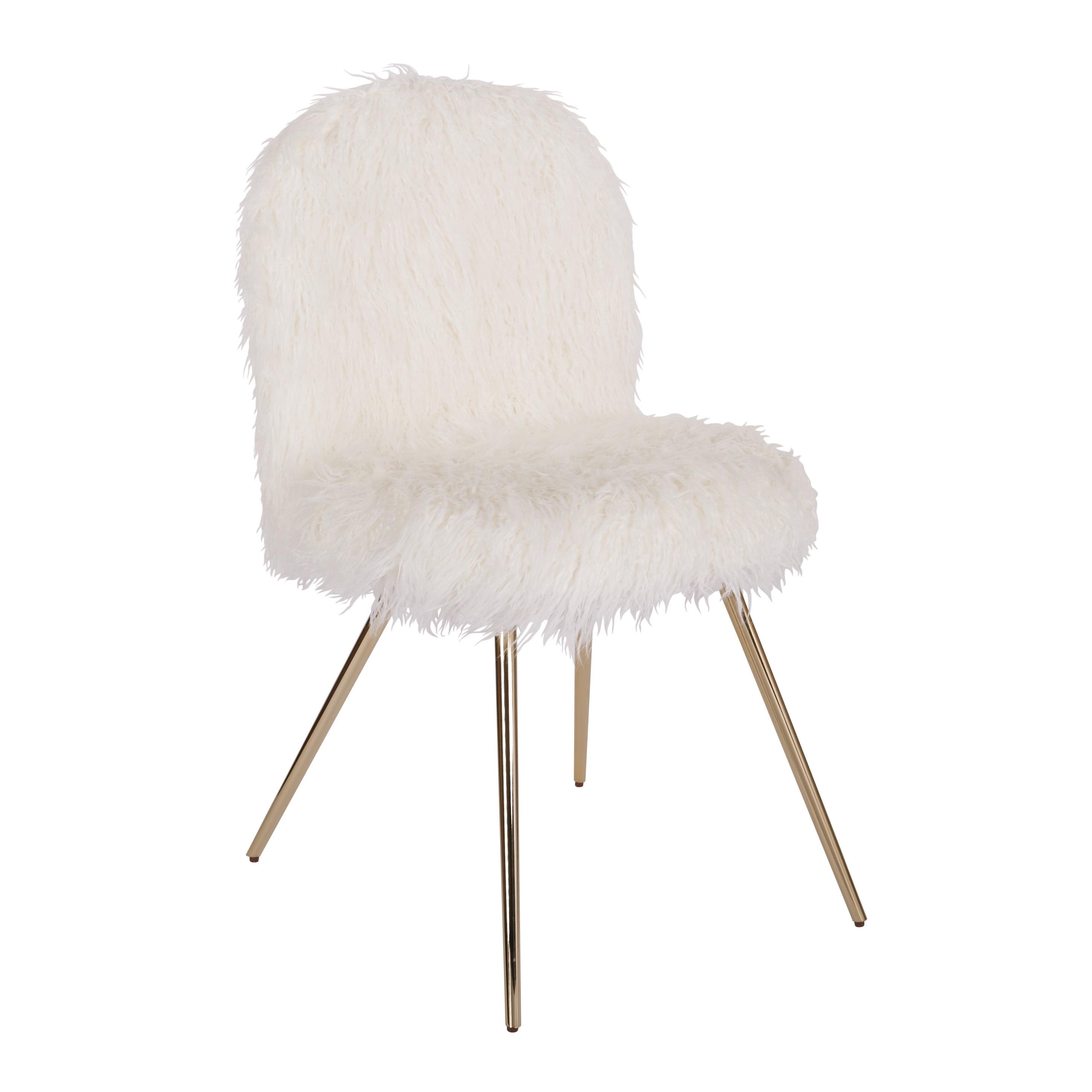 Julia Chic White Faux Fur Metal Accent Chair with Built-in Leg Levelers