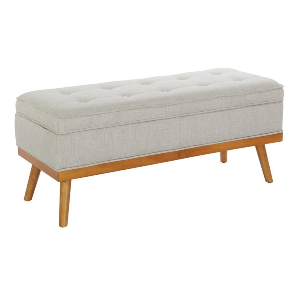 Katheryn Storage Bench Fog - OSP Home Furnishings: Upholstered Ottoman, Mid-Century Modern, Plywood Frame