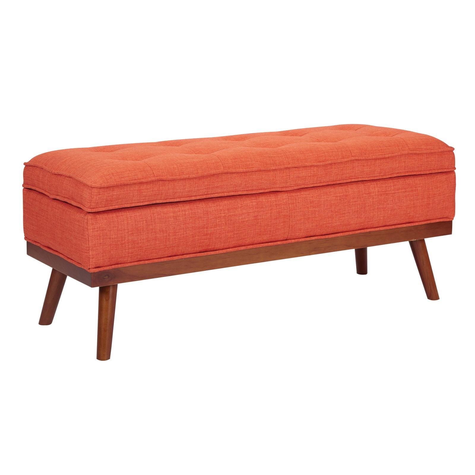 Tangerine Fabric Storage Bench with Light Espresso Legs