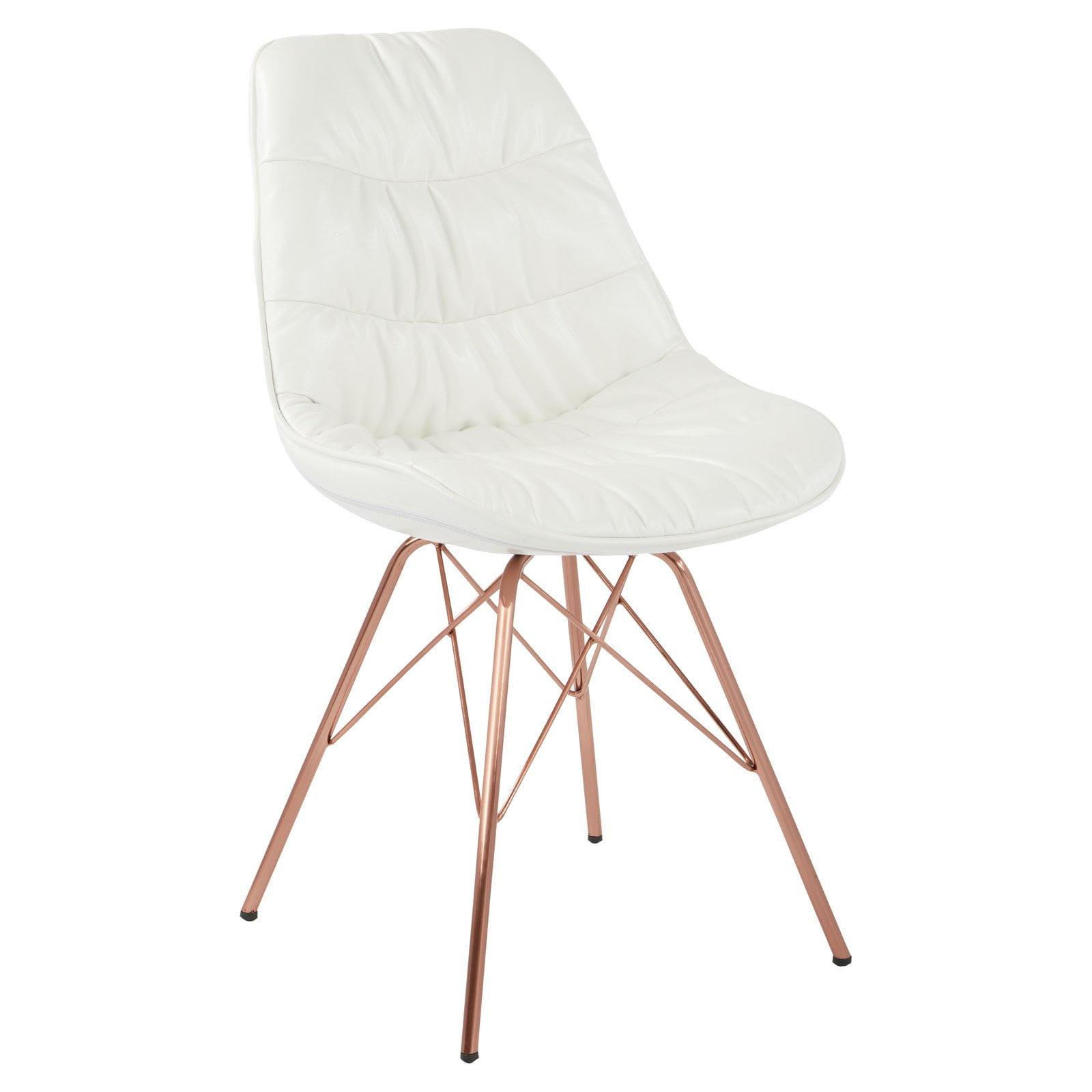 Mid-Century Modern Langdon White Faux Leather Side Chair with Rose Gold Metal Base