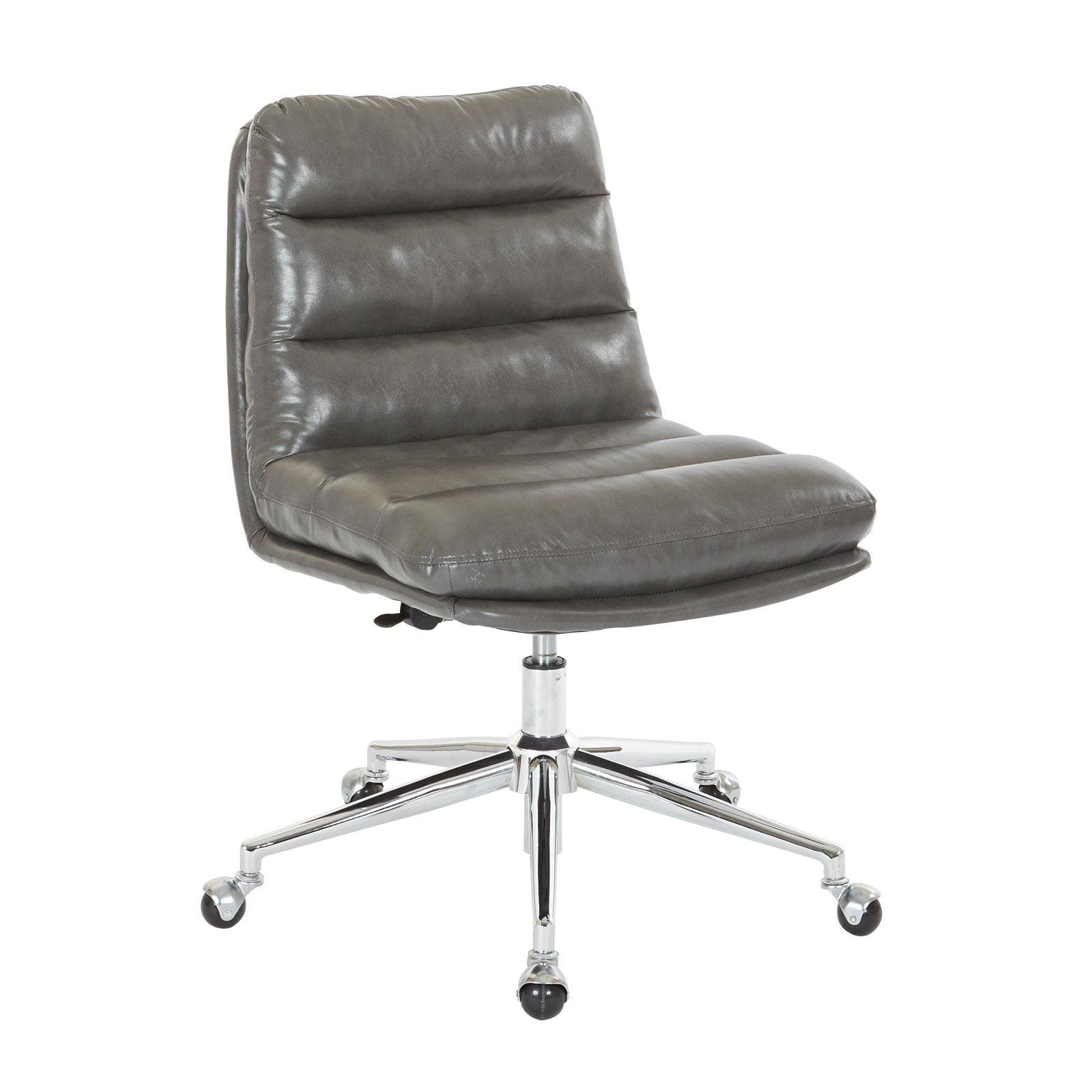 Deluxe Pewter Faux Leather Armless Office Chair with Chrome Base