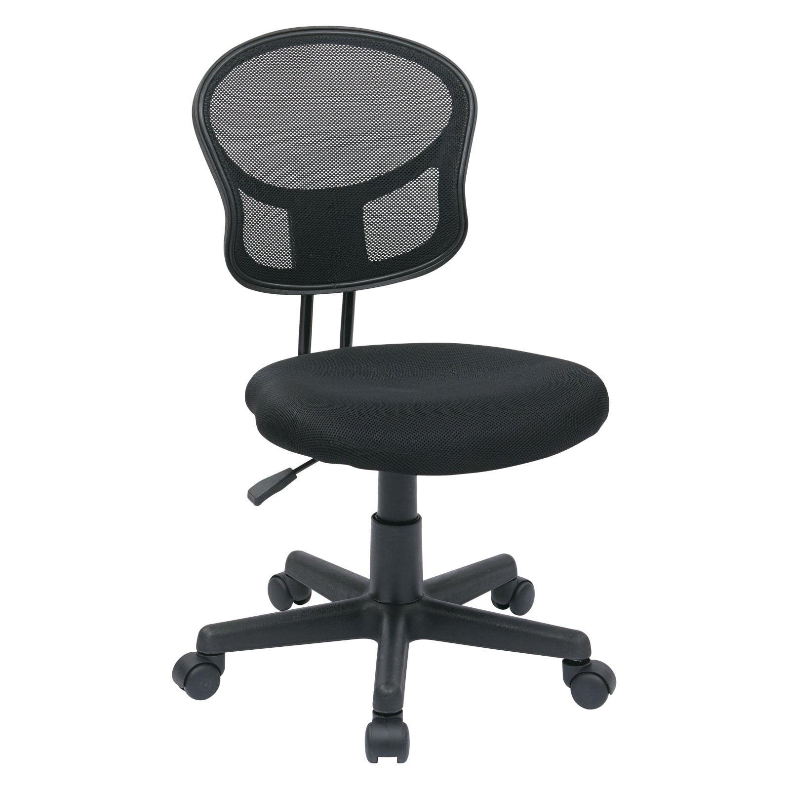 360 Swivel Armless Task Chair in Black Mesh with Wood Accents