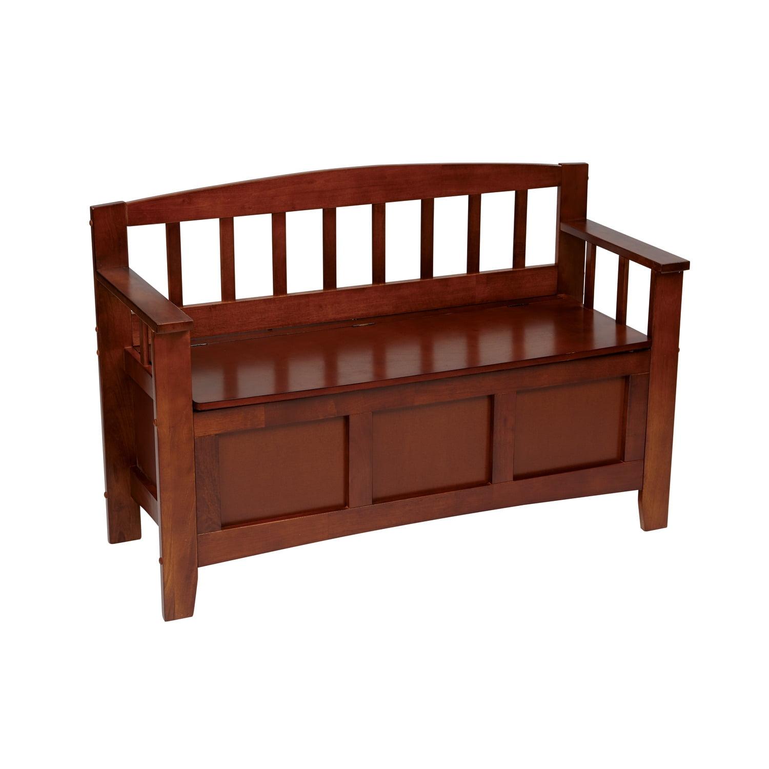 Walnut Finish Mission Style Entryway Bench with Storage