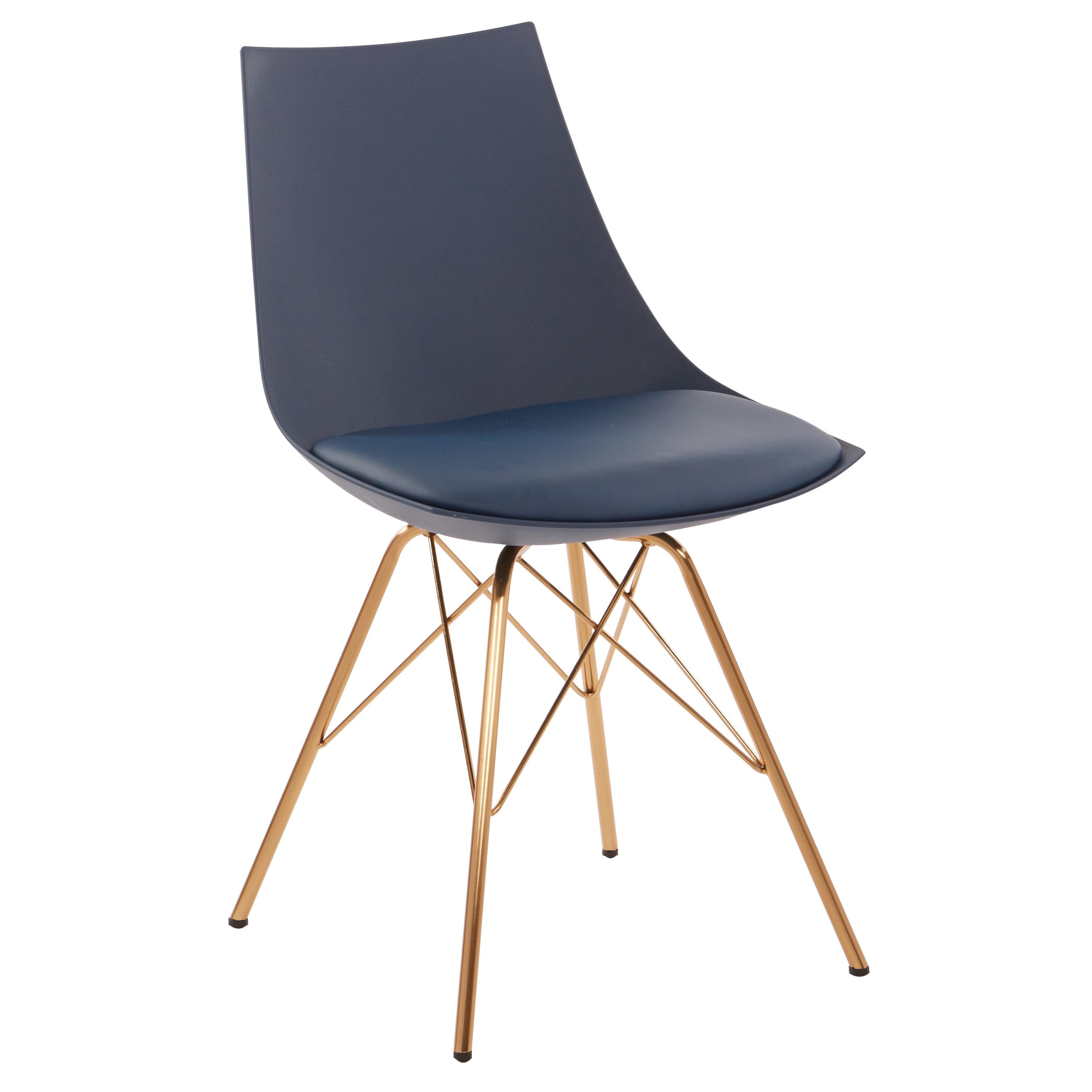 OSP Home Furnishings Oakley Chair in Navy Faux Leather with Gold Chrome Base