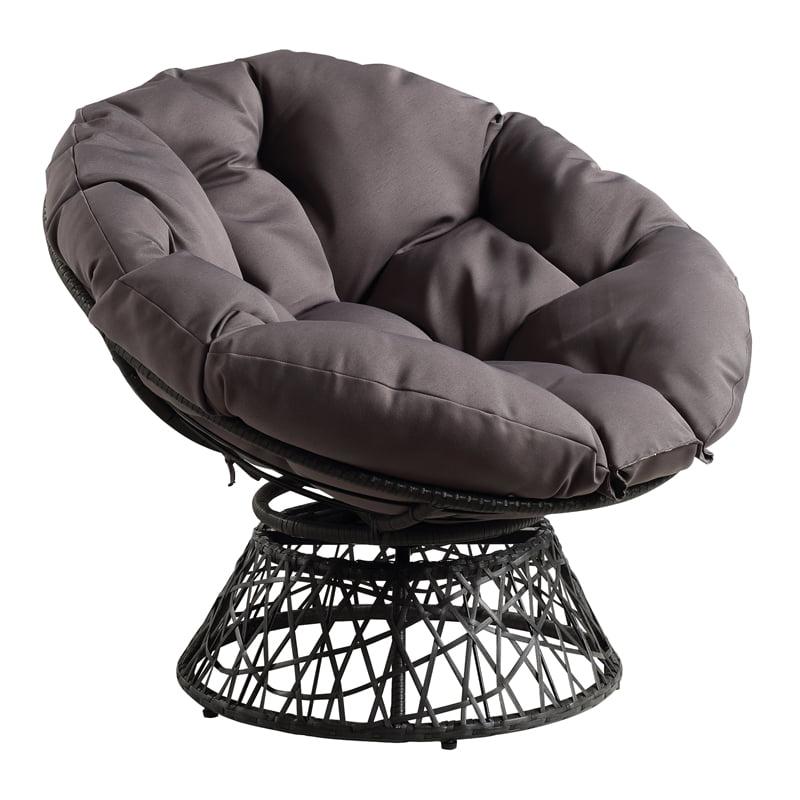 Gray Resin Wicker Swivel Papasan Accent Chair