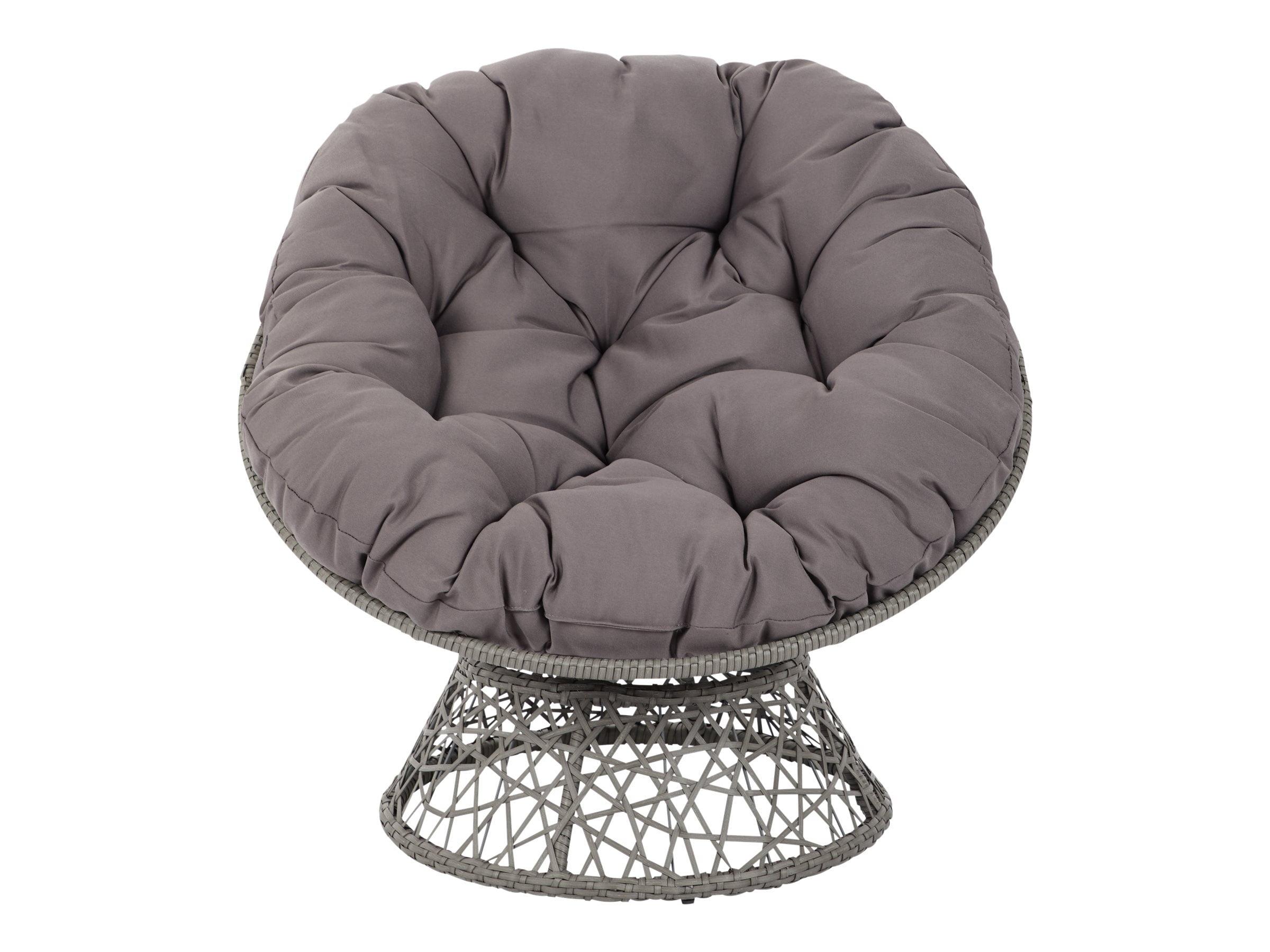 Wicker Papasan Chair with 360-Degree Swivel, Grey Frame with Grey Cushion