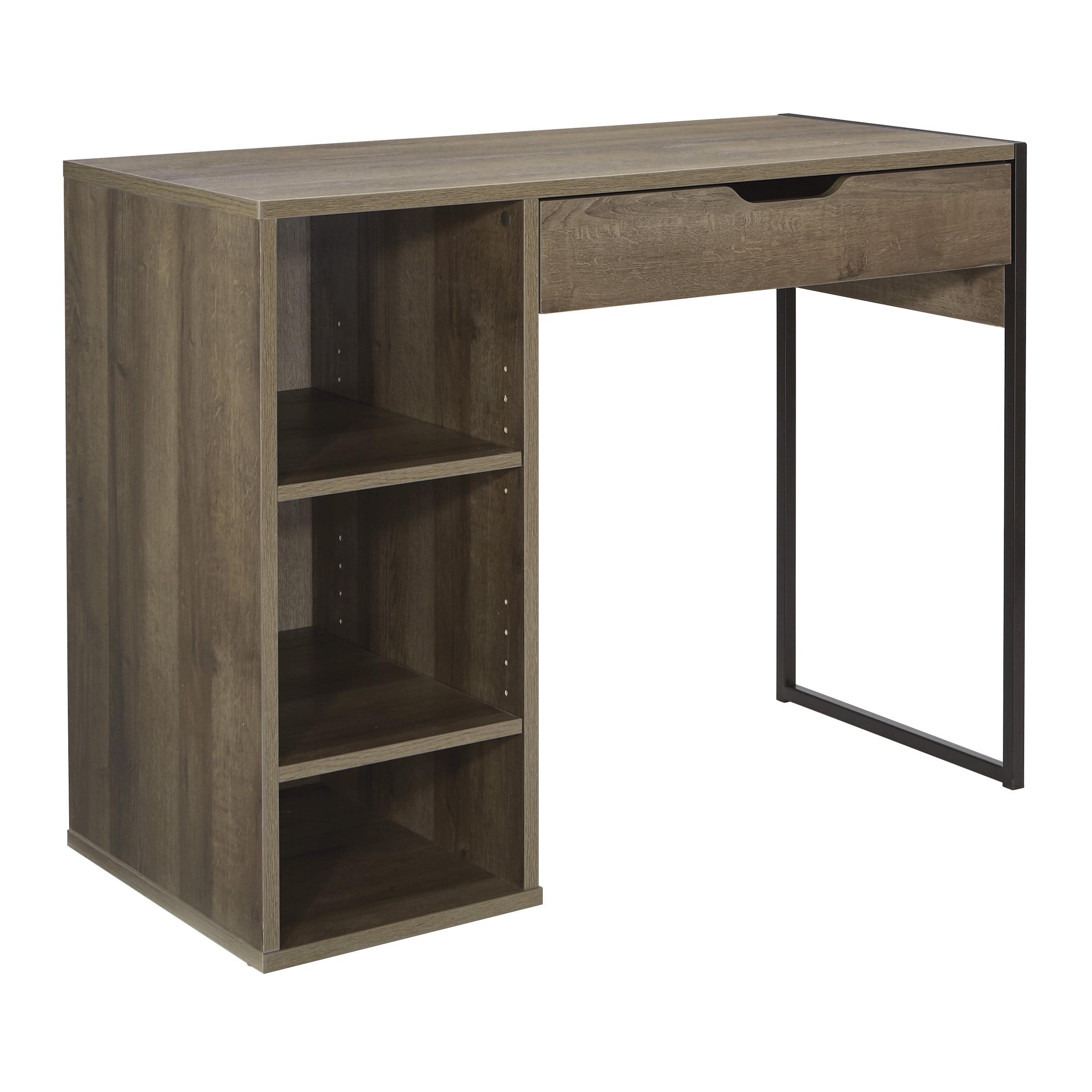 Contemporary Grey Oak 40" Home Office Desk with Drawer and Open Storage