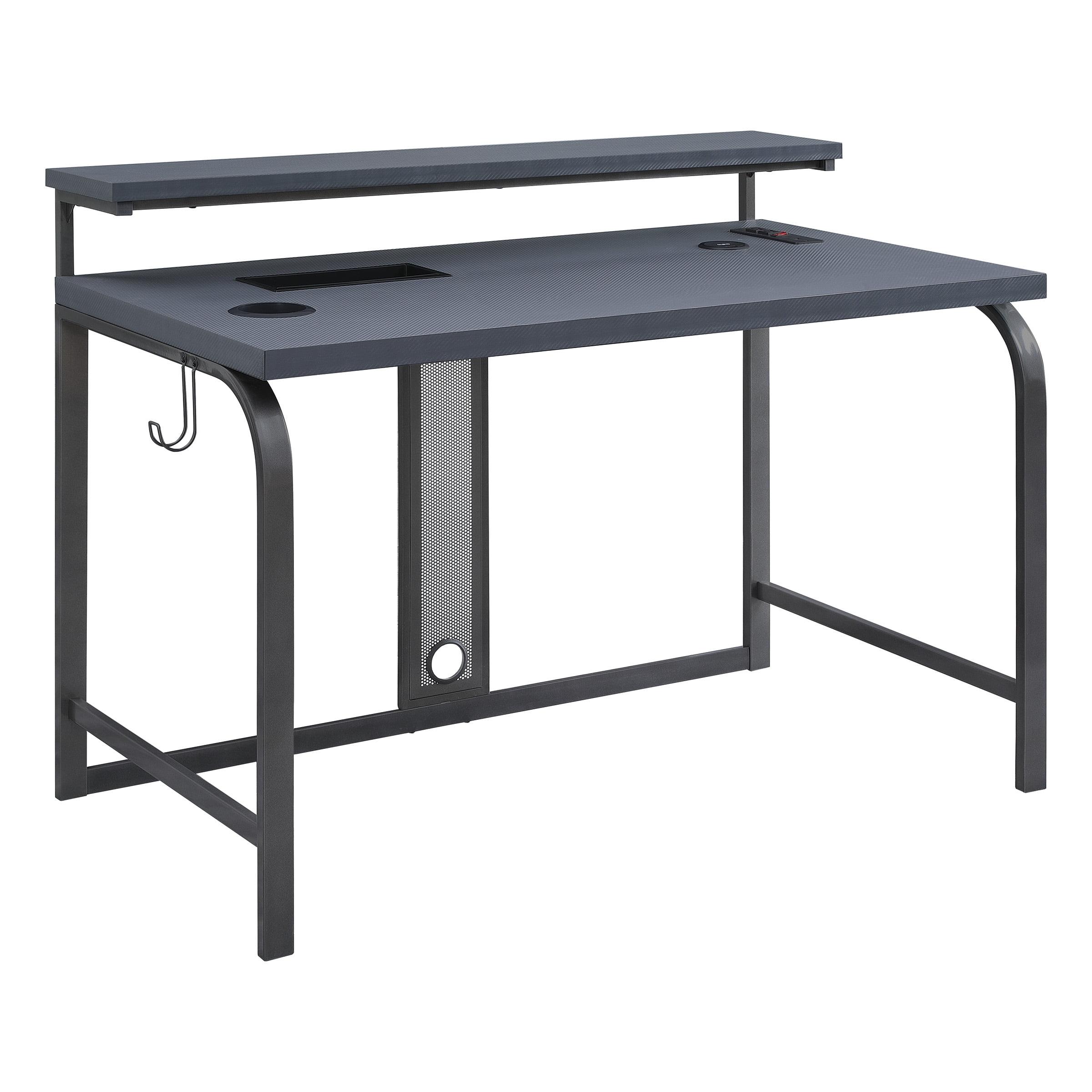 Ultimate 54" Gray Wood Gaming Desk with Integrated Power and Storage