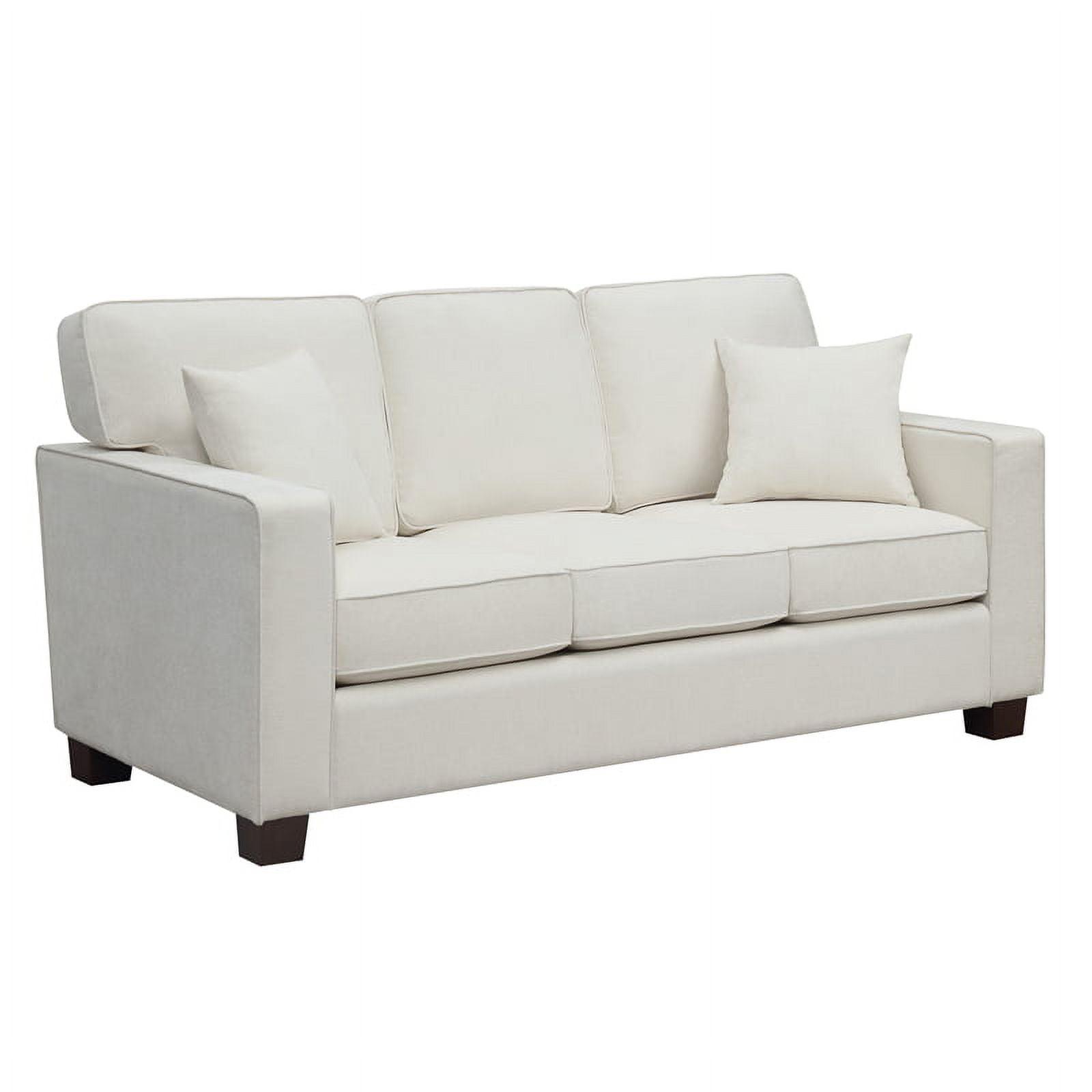 Russell 60'' Off-White Fabric 3-Seater Sofa with Coffee Wood Legs