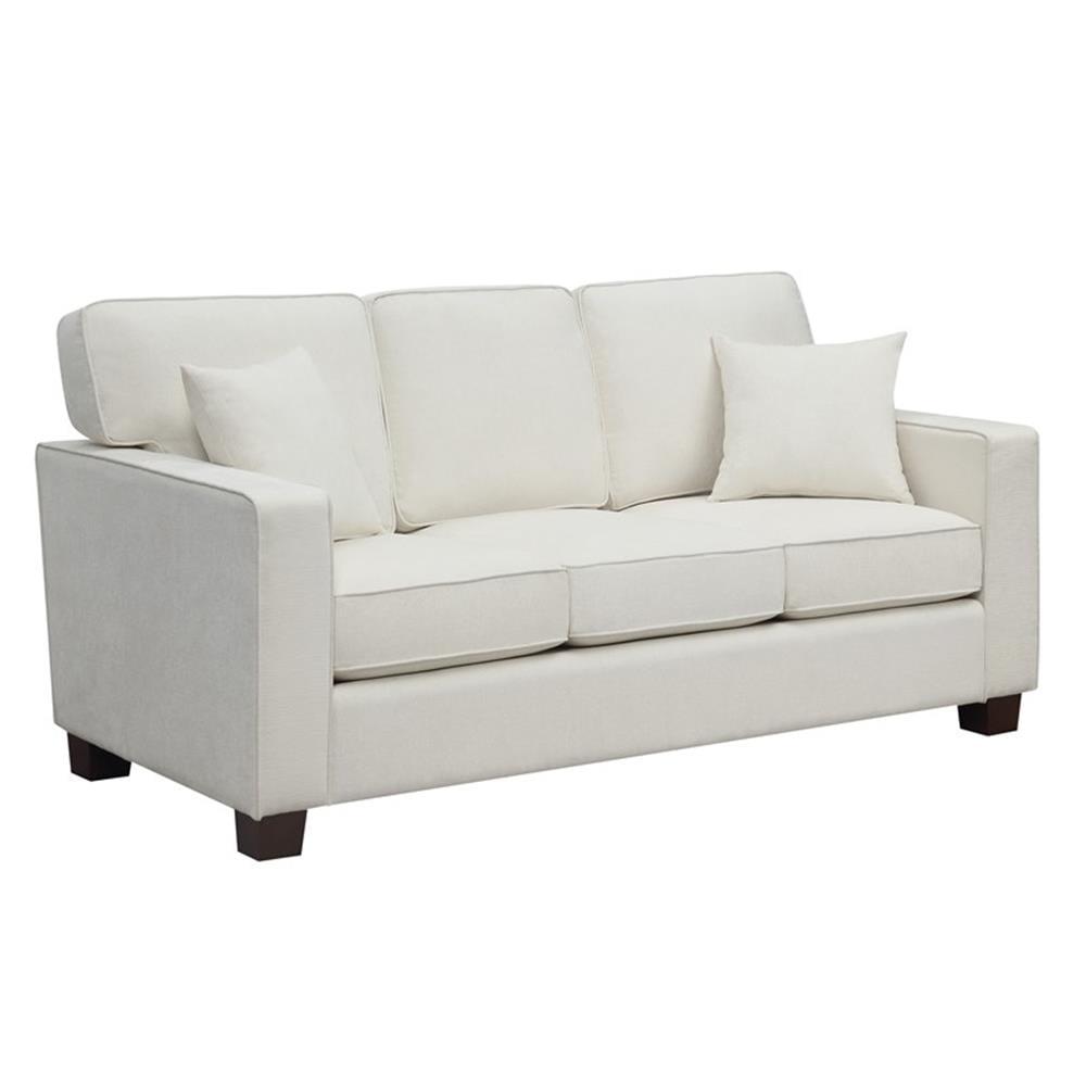 Russell 60'' Off-White Fabric 3-Seater Sofa with Coffee Wood Legs