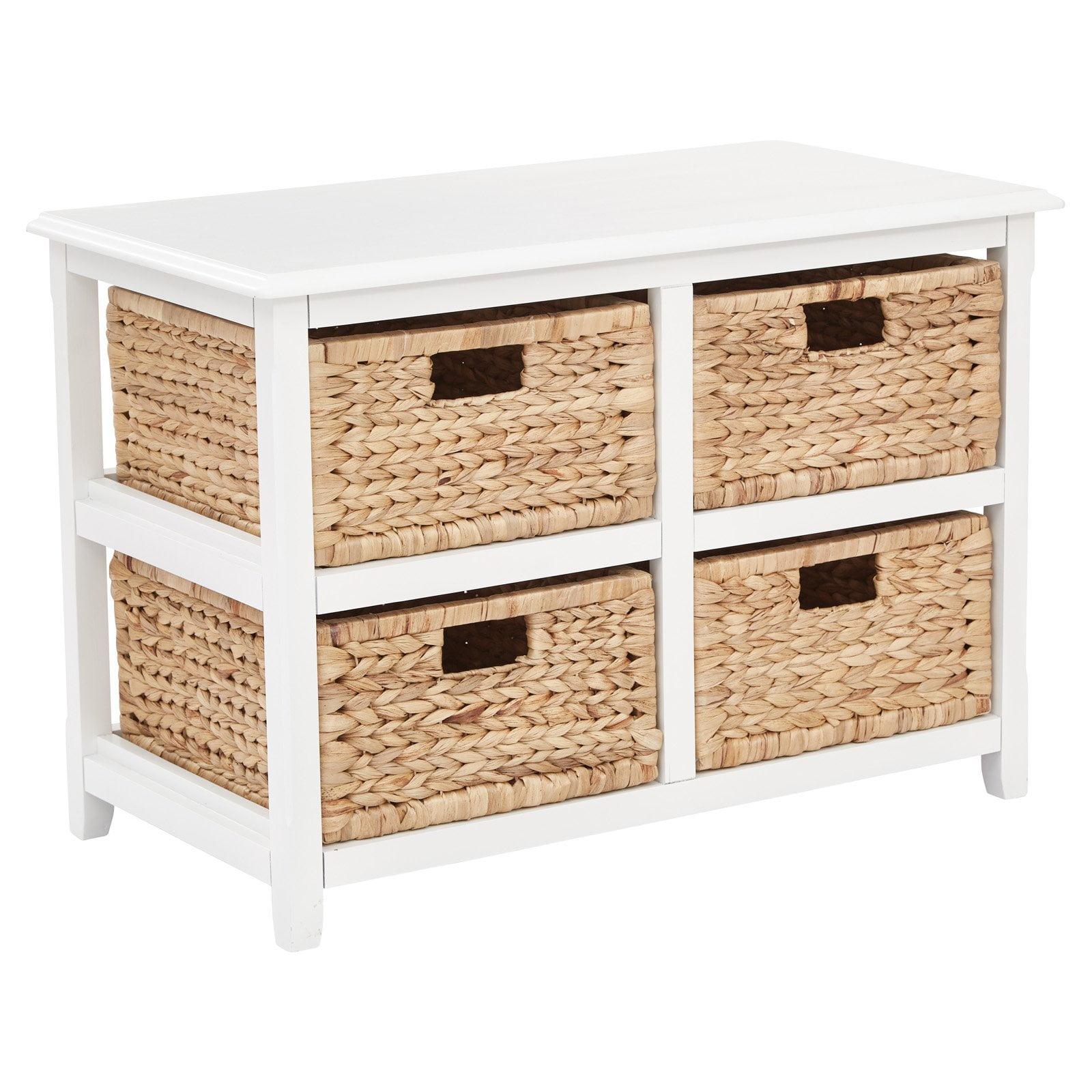 OSP Home Furnishings Seabrook Two-Tier Storage Unit With White Finish and Natural Baskets