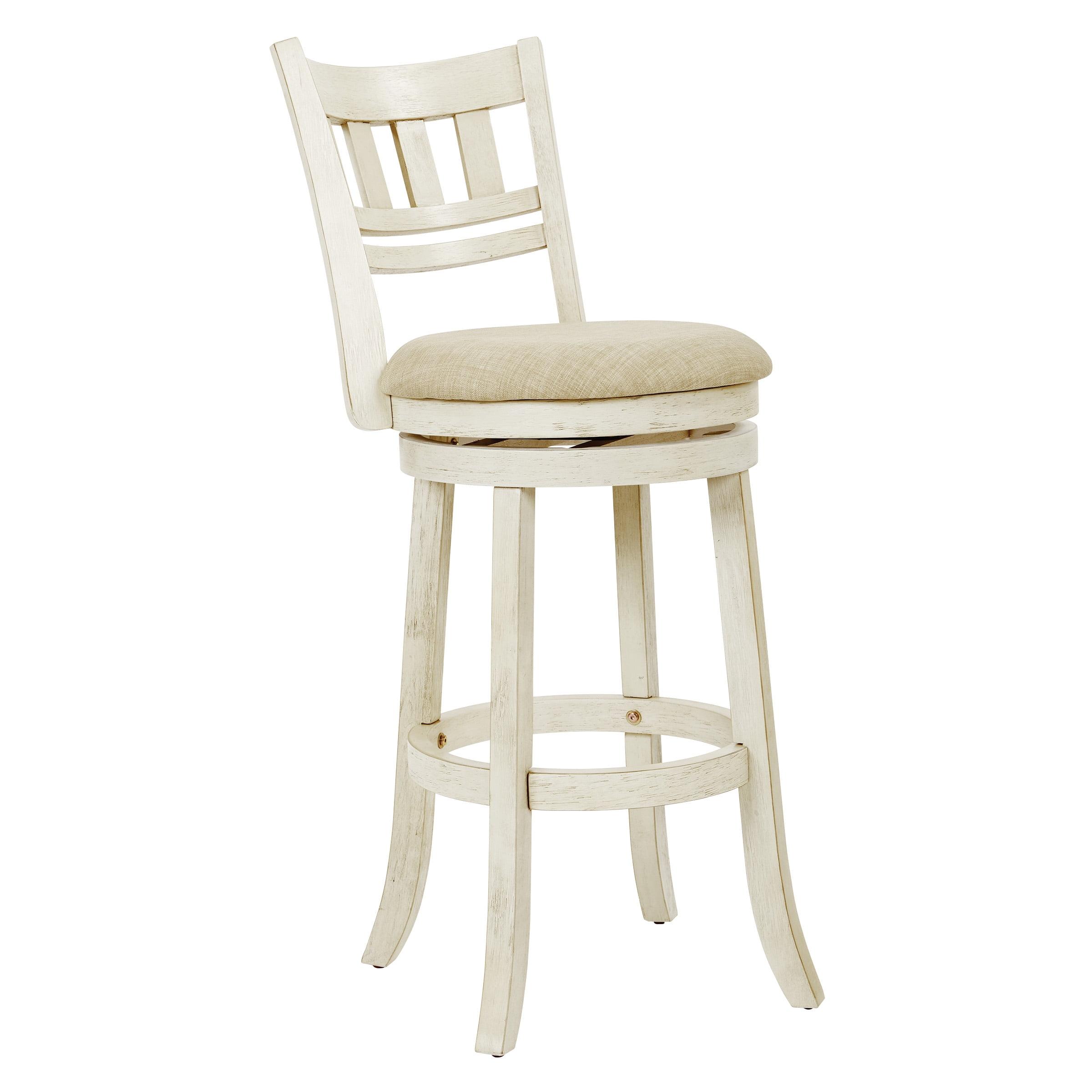 OSP Home Furnishings Swivel Stool 30" with Slatted Back in Antique White Finish