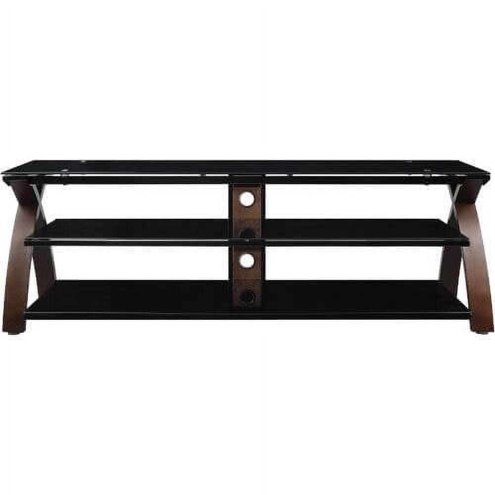 Timber 67" Black Bentwood TV Stand with Tempered Glass Shelves