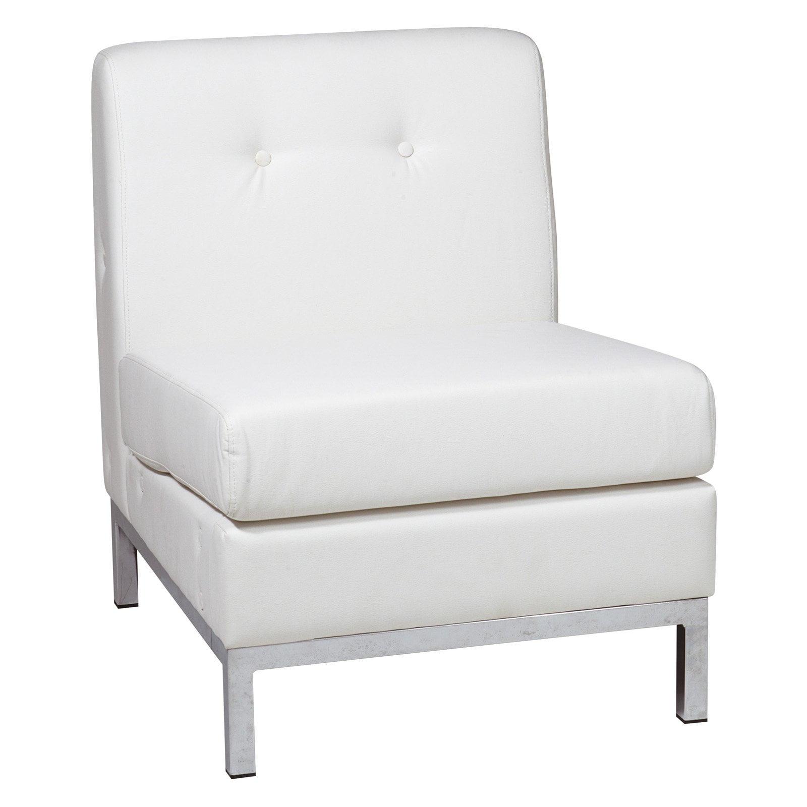 White Faux Leather Geometric Armless Accent Chair