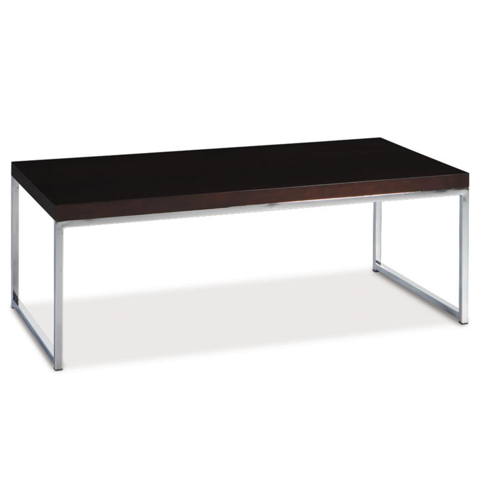 Modern Dark Brown Wood and Chrome Rectangular Coffee Table