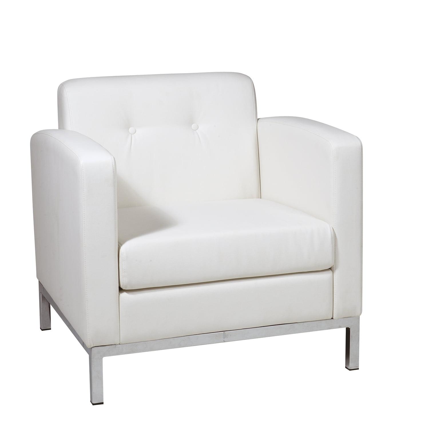 White Faux Leather and Wood Modern Armchair