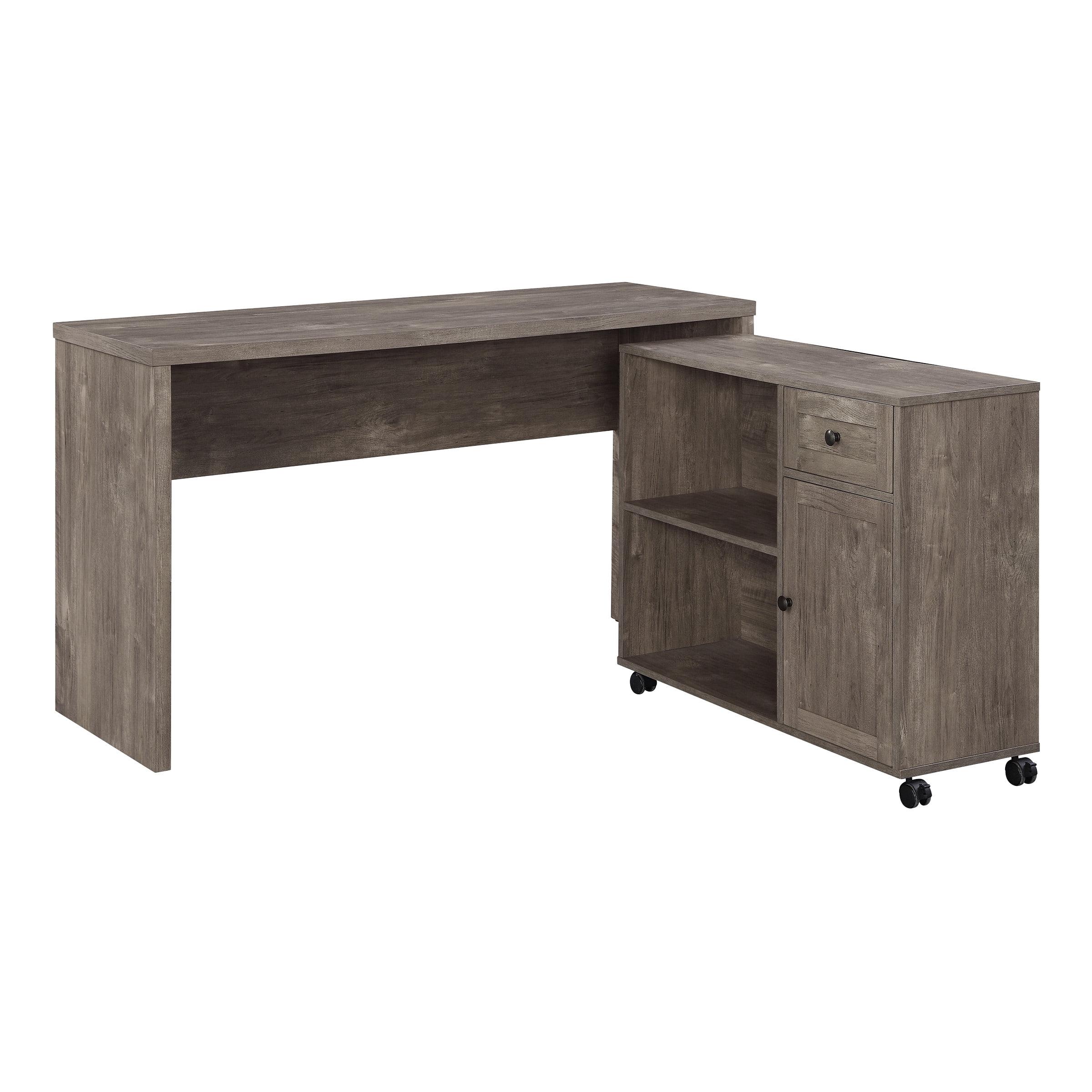 Brown Wood Corner Writing Desk with Drawer, 56"